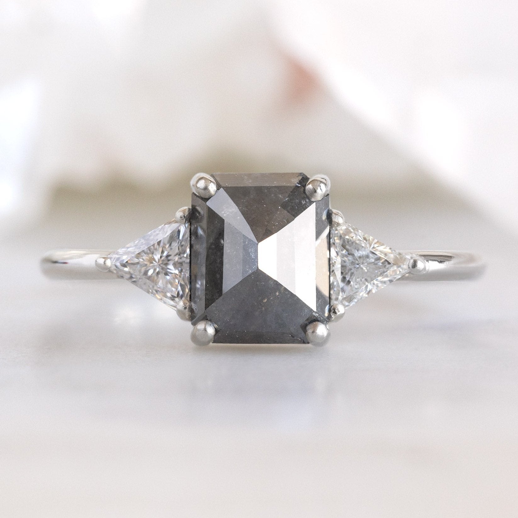 Alexis Russell Engagement Rings The Jade Ring | 1.35ct Emerald Cut Black Diamond in 14K White Gold