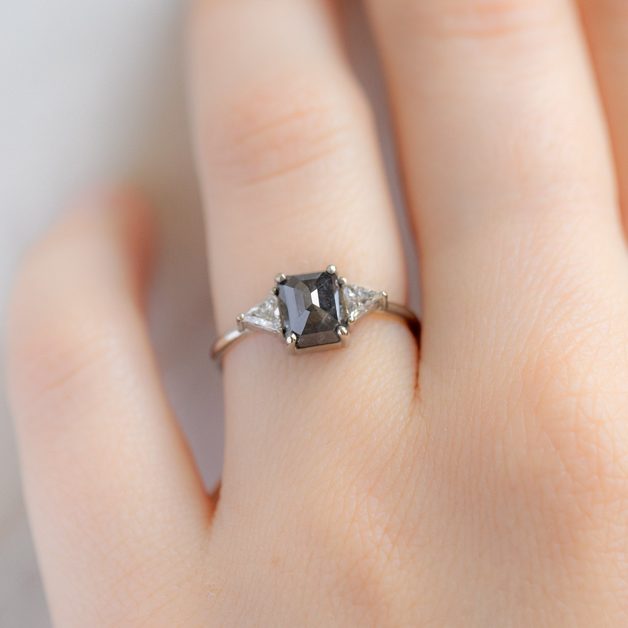 Alexis Russell Engagement Rings The Jade Ring | 1.35ct Emerald Cut Black Diamond in 14K White Gold