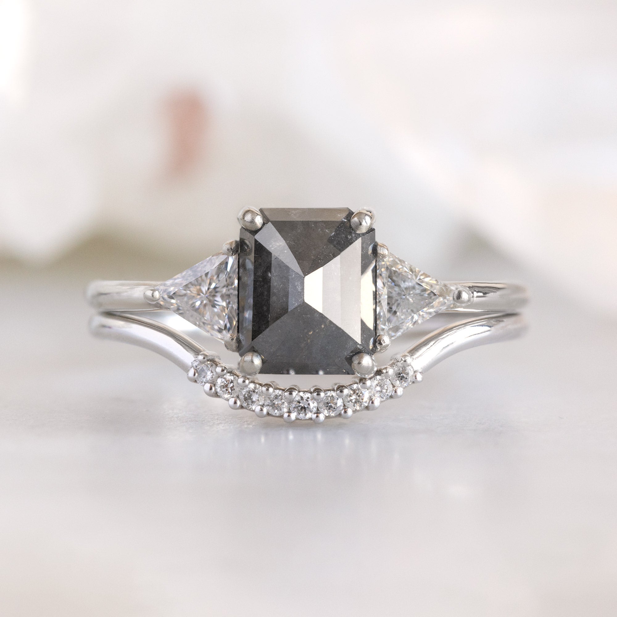 Alexis Russell Engagement Rings The Jade Ring | 1.35ct Emerald Cut Black Diamond in 14K White Gold