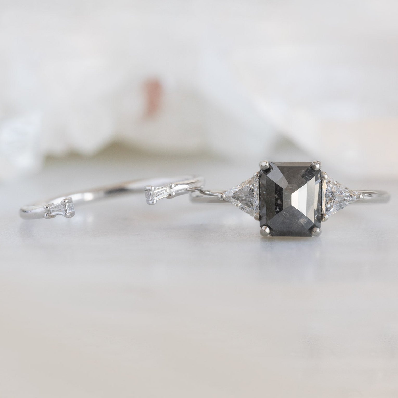 Alexis Russell Engagement Rings The Jade Ring | 1.35ct Emerald Cut Black Diamond in 14K White Gold