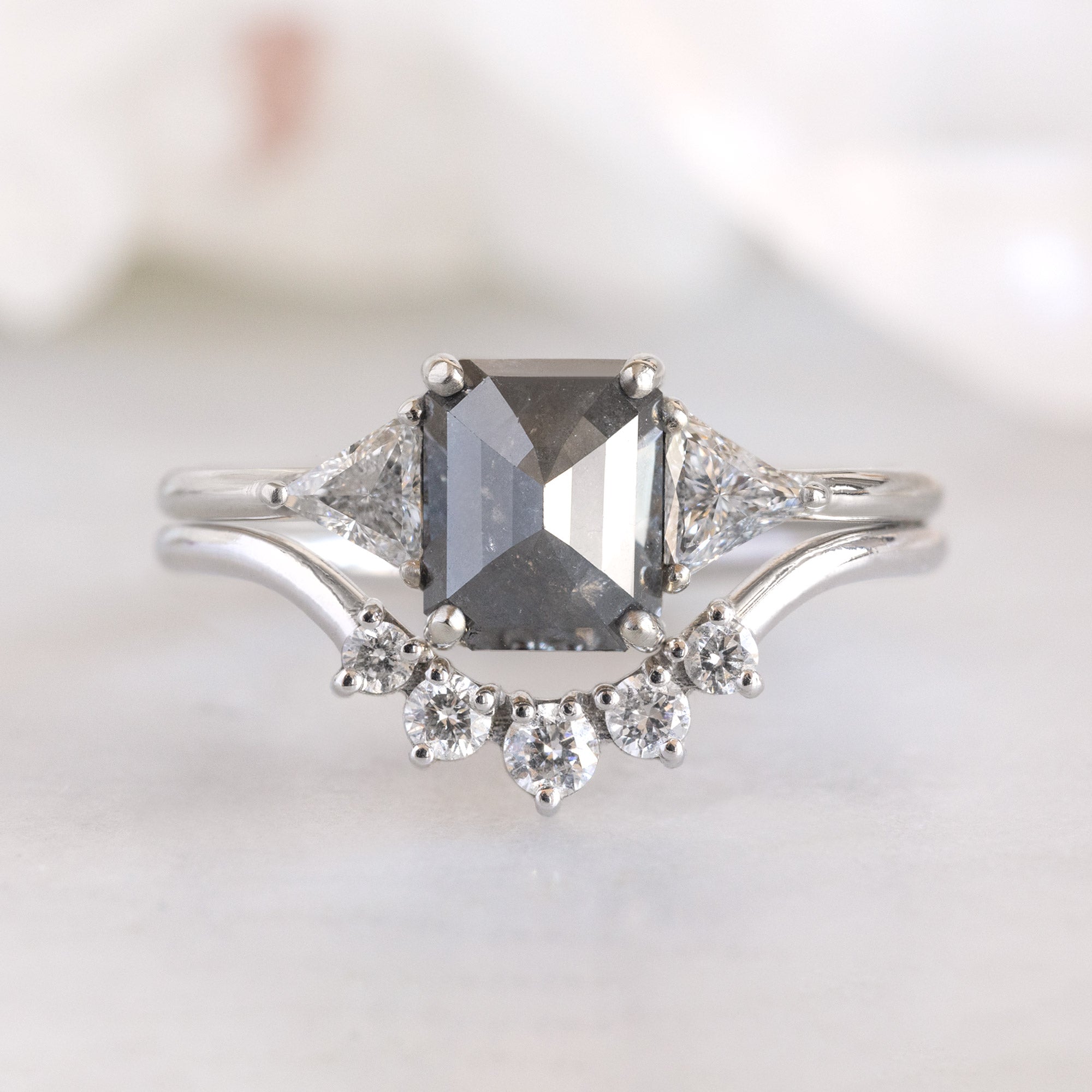 Alexis Russell Engagement Rings The Jade Ring | 1.35ct Emerald Cut Black Diamond in 14K White Gold