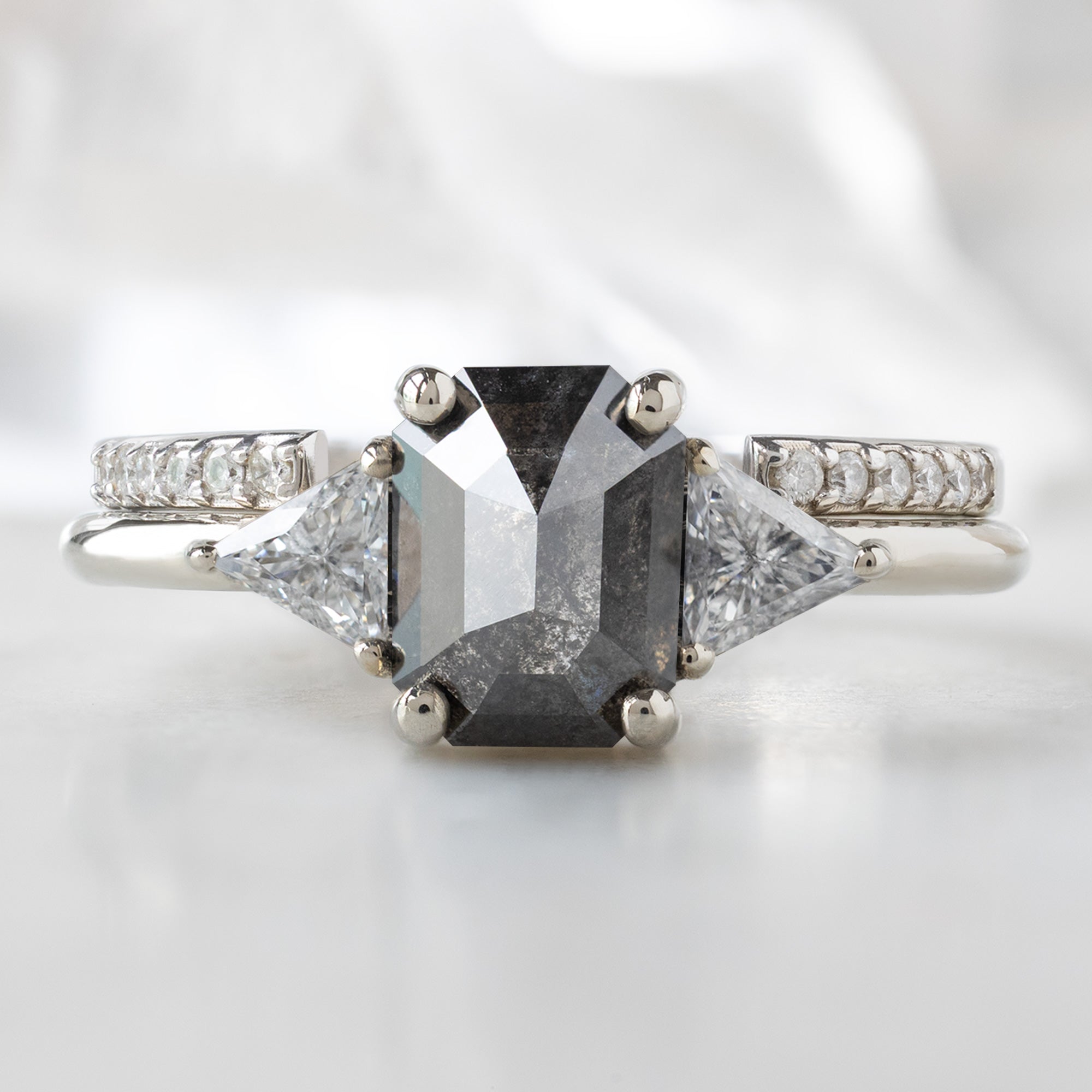 Alexis Russell Engagement Rings The Jade Ring | 1.26ct Emerald Cut Black Diamond in 14K White Gold