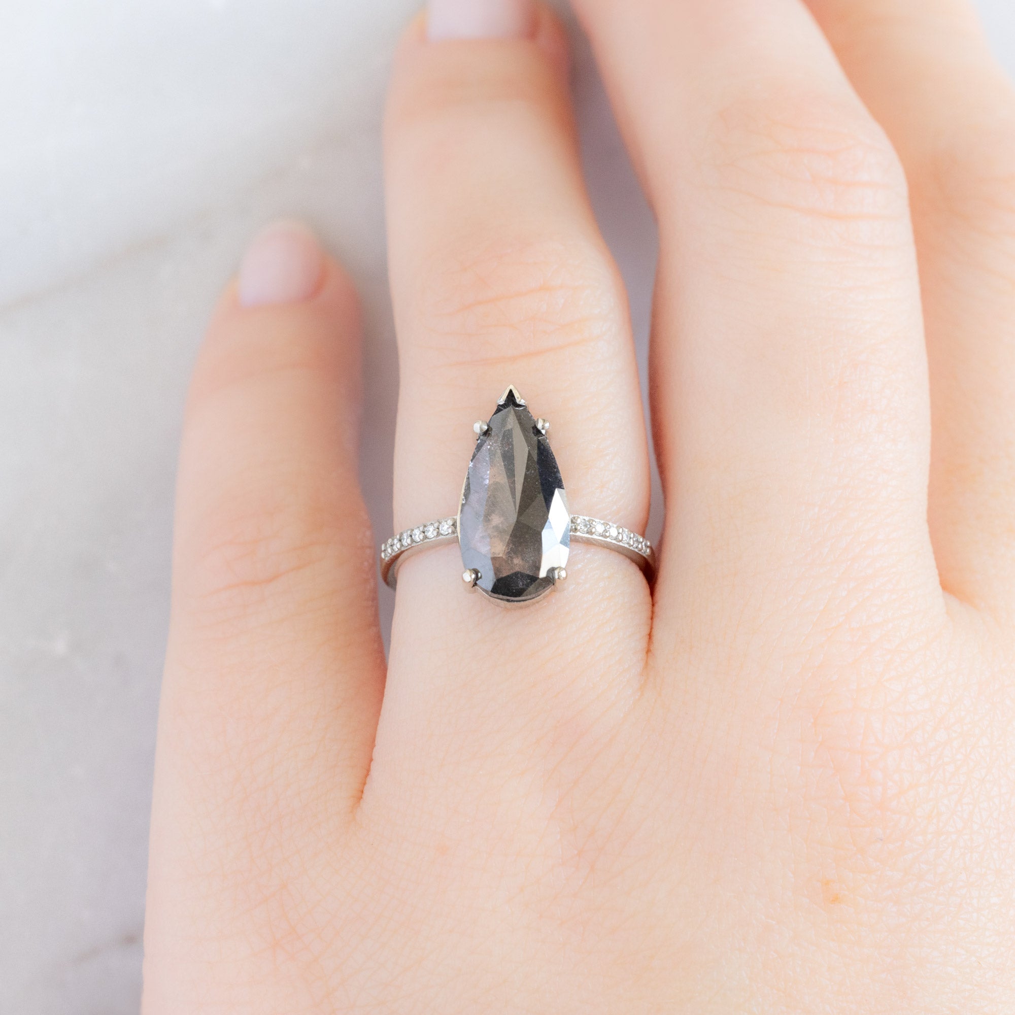 Alexis Russell Engagement Rings The Willow Ring | 2.87ct Lab Grown Salt and Pepper Pear in 14K White Gold