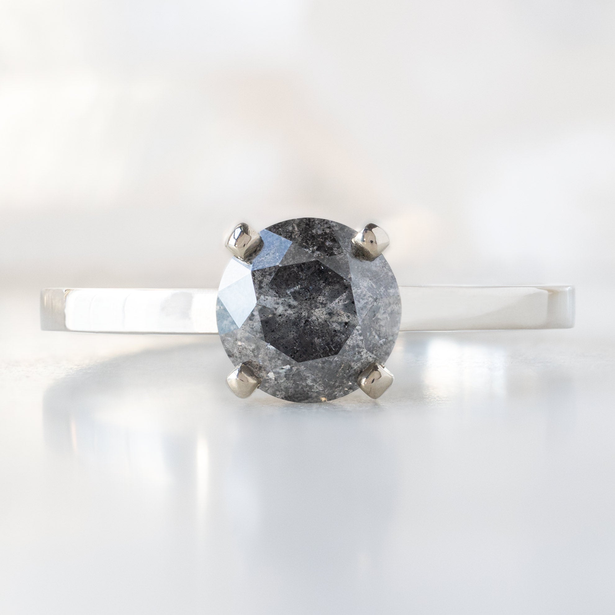 Alexis Russell Engagement Rings The Bryn Ring | 1.01ct Round Salt and Pepper Diamond in 14K White Gold