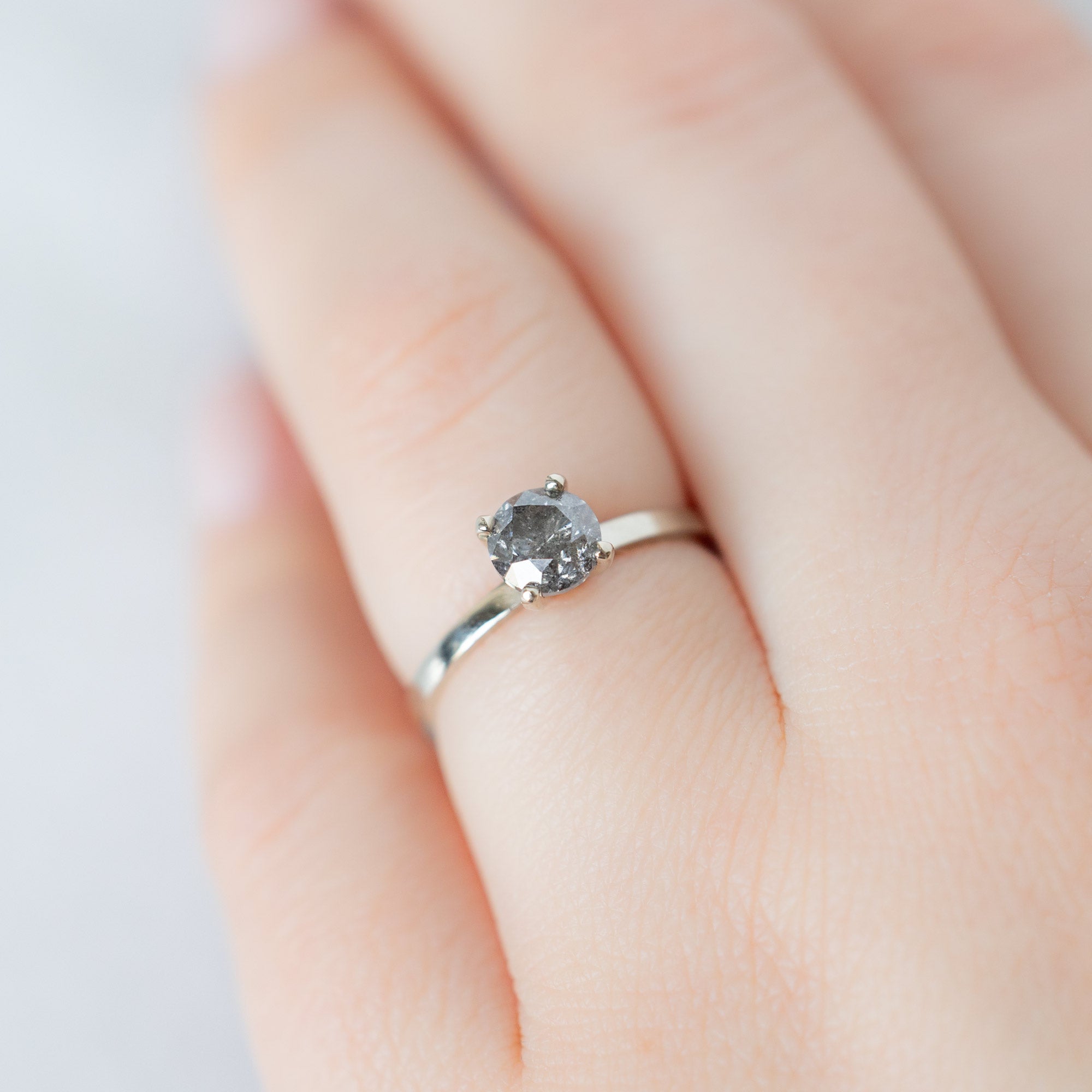 Alexis Russell Engagement Rings The Bryn Ring | 1.01ct Round Salt and Pepper Diamond in 14K White Gold