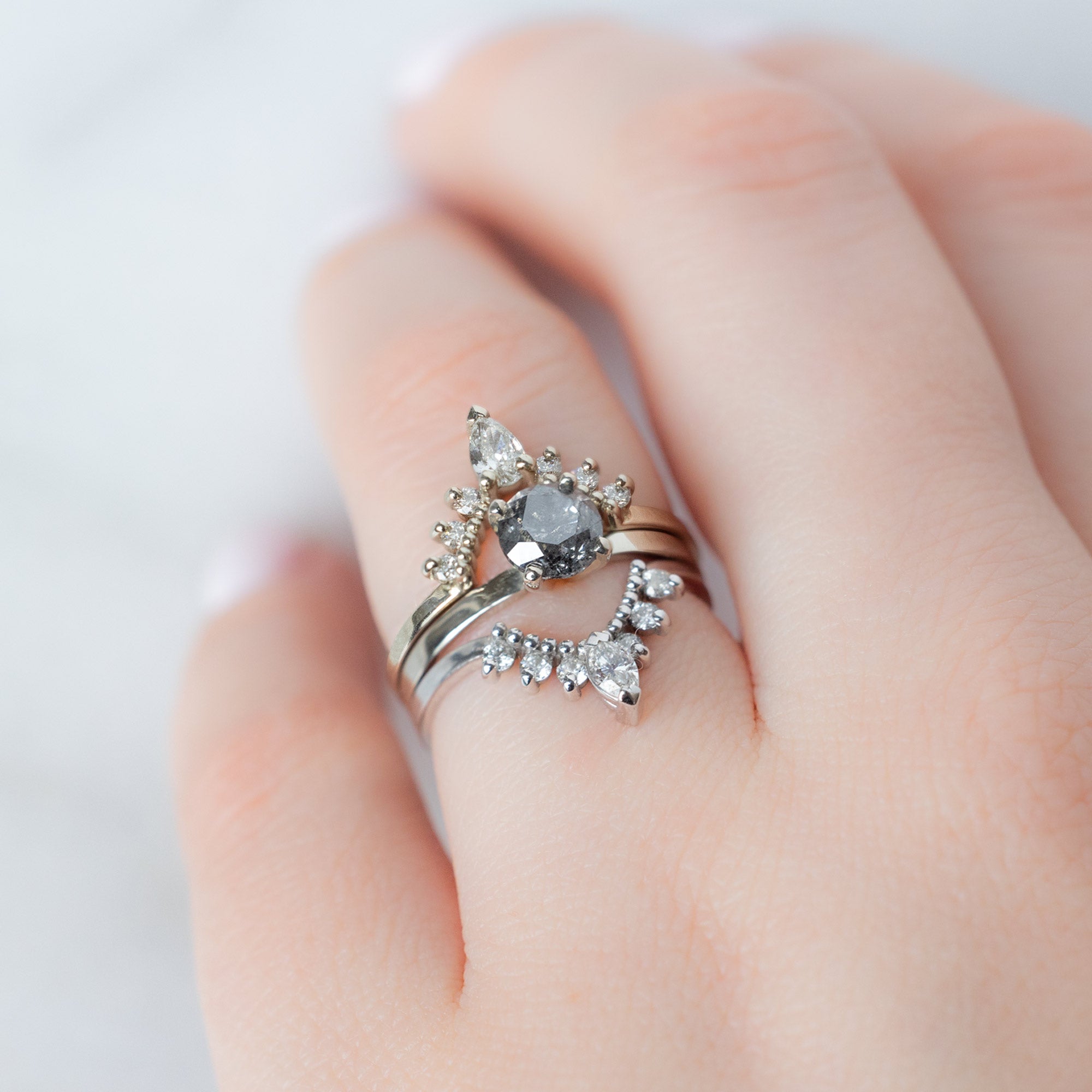 Alexis Russell Engagement Rings The Bryn Ring | 1.01ct Round Salt and Pepper Diamond in 14K White Gold