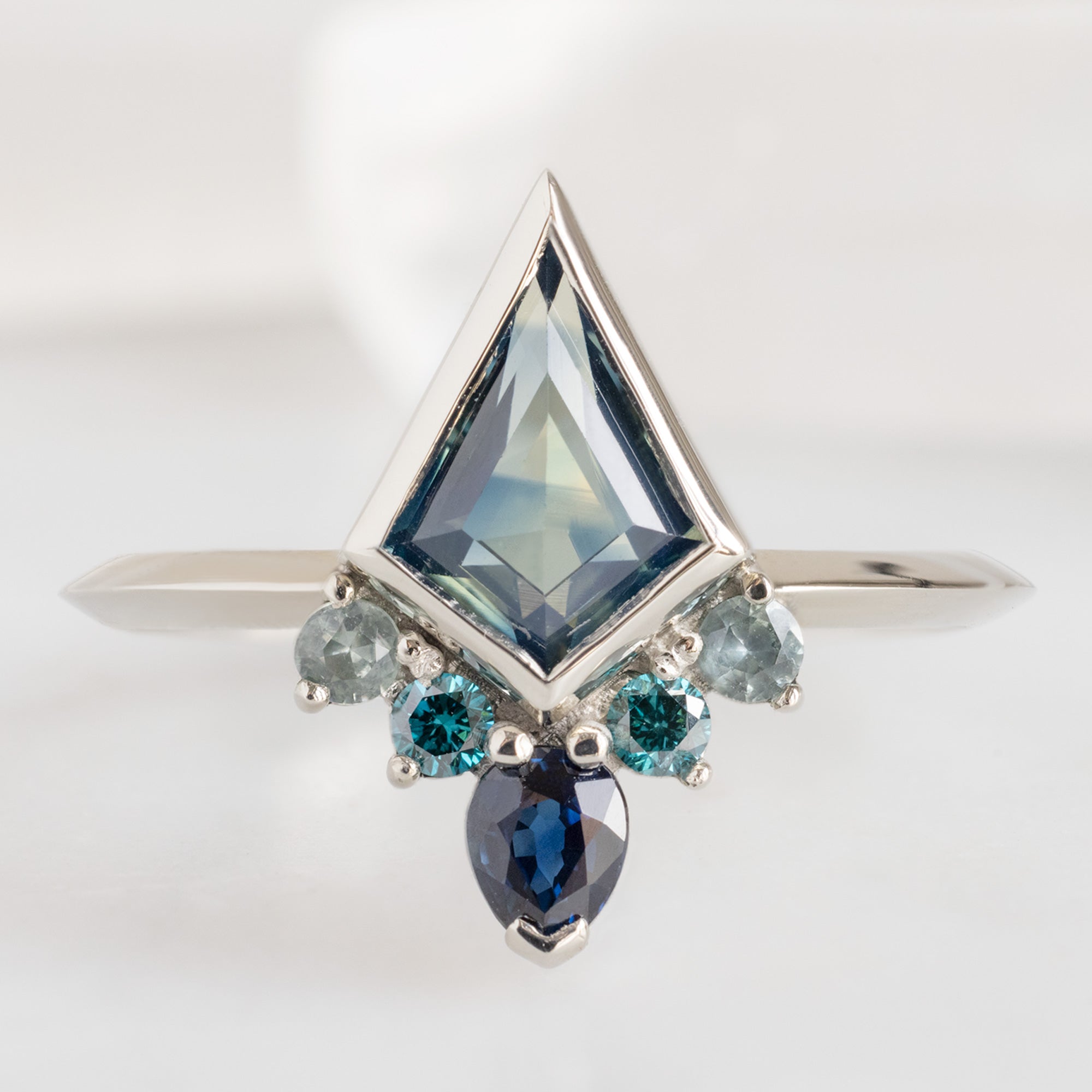 Alexis Russell Engagement Rings The Watercolor Aster Ring | 1.17ct Kite Shaped Parti Sapphire in 14K White Gold