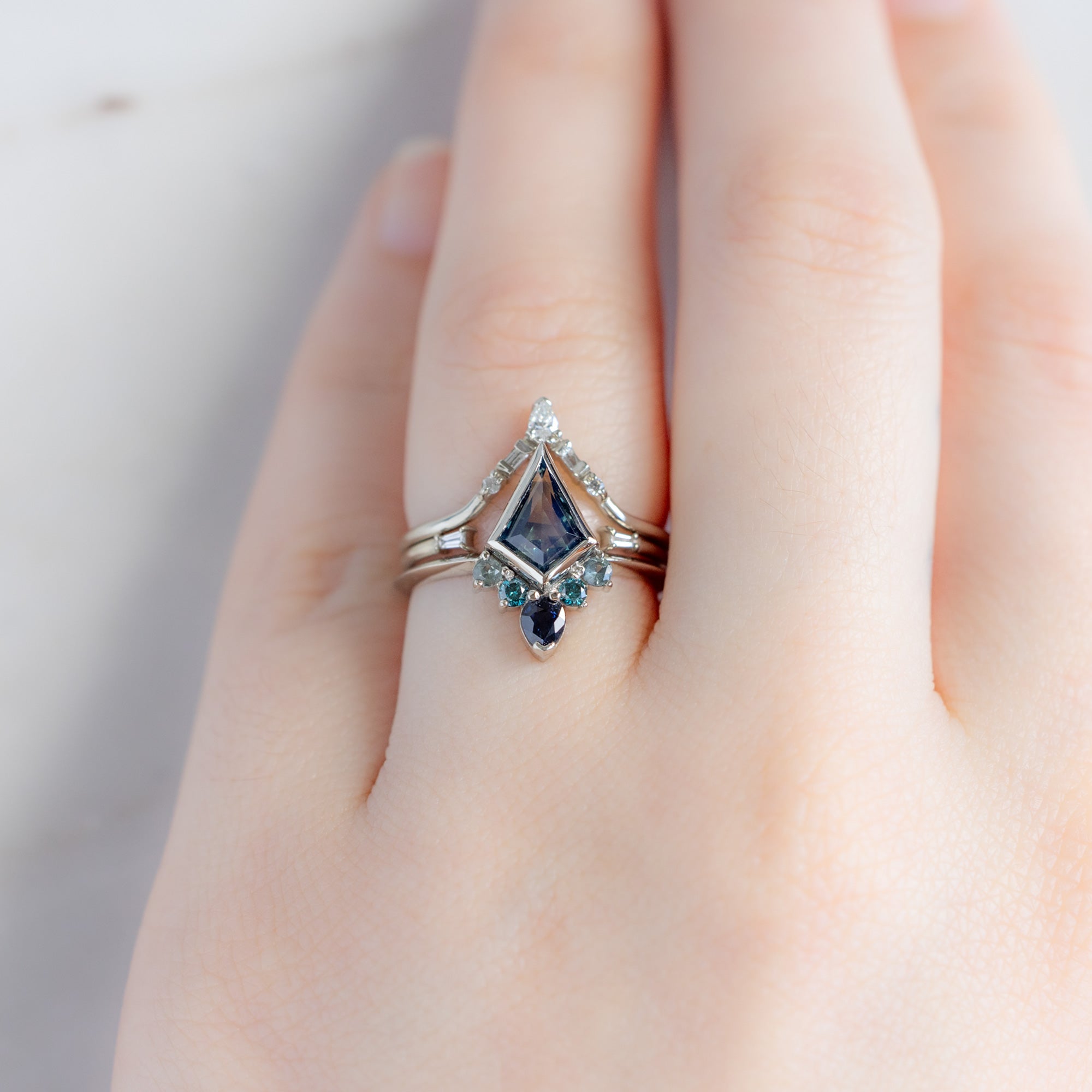 Alexis Russell Engagement Rings The Watercolor Aster Ring | 1.17ct Kite Shaped Parti Sapphire in 14K White Gold