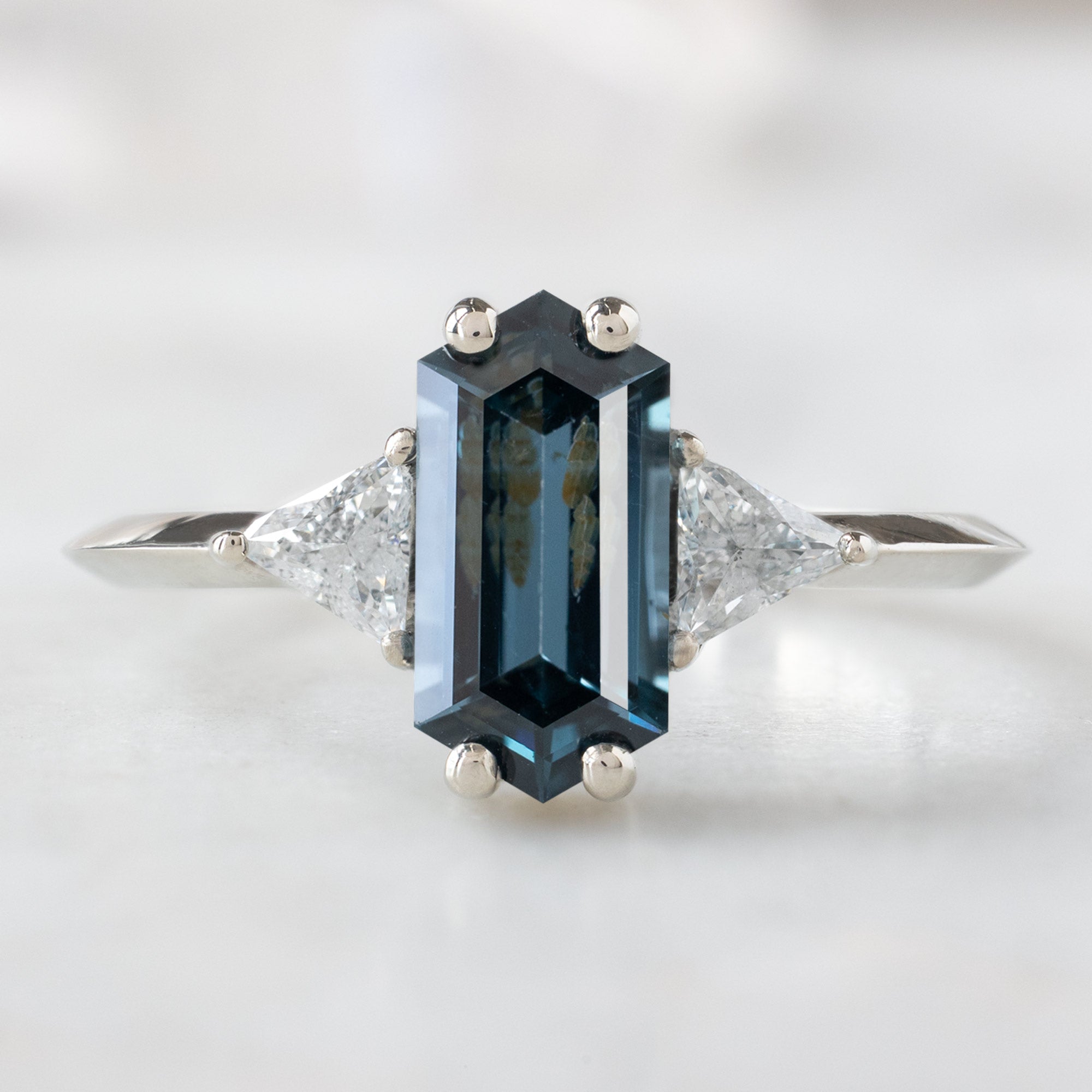 Alexis Russell Engagement Rings The Jade Ring | 1.11ct Hexagonal Blue Spinel in 14K White Gold