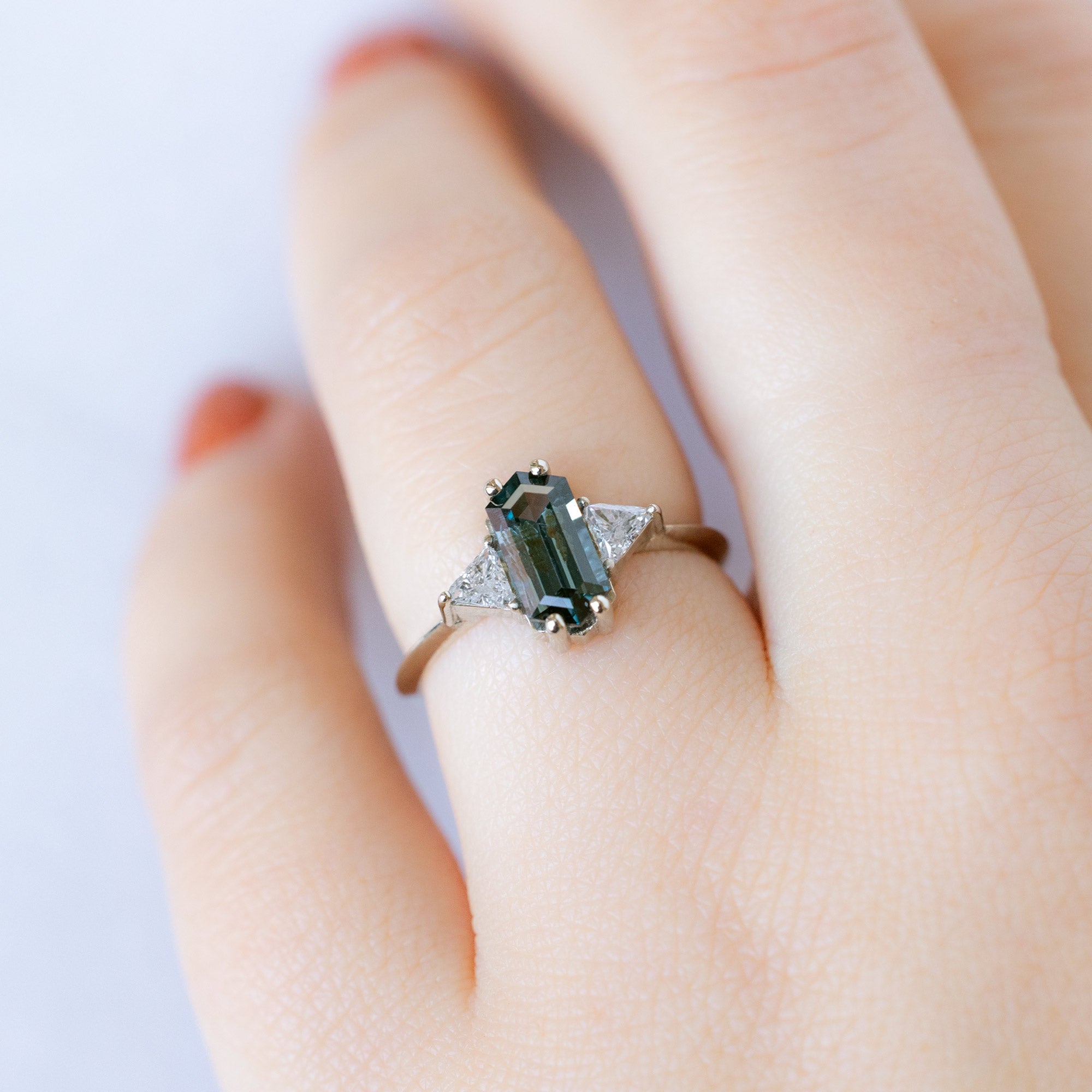 Alexis Russell Engagement Rings The Jade Ring | 1.11ct Hexagonal Blue Spinel in 14K White Gold