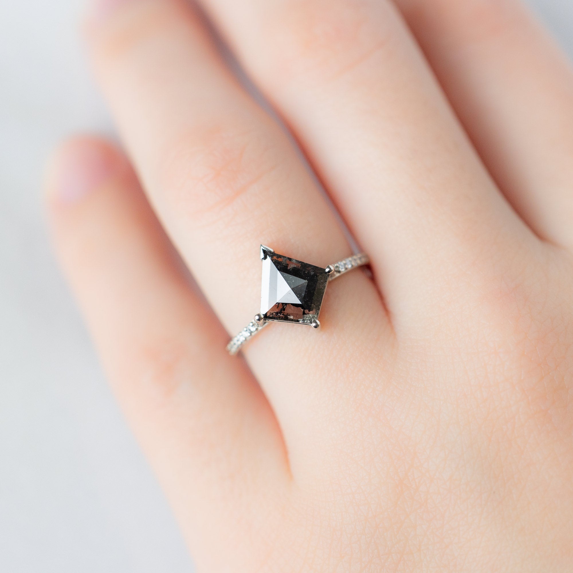 Alexis Russell Engagement Rings The Willow Ring | 1.42ct Kite Salt and Pepper Diamond in 14K White Gold