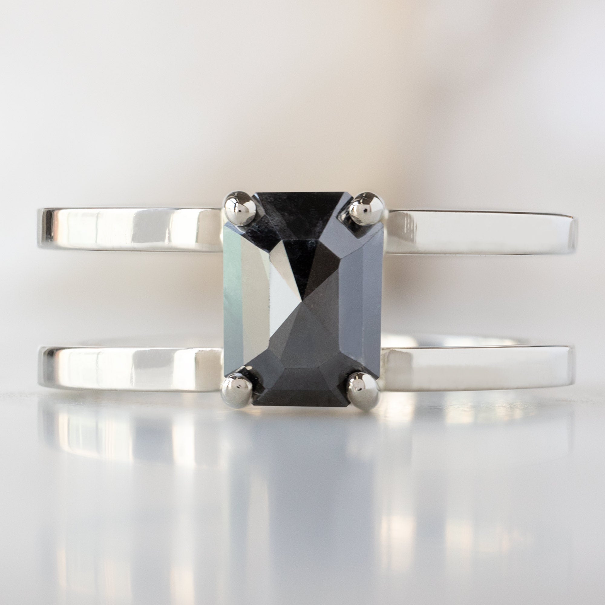Alexis Russell Engagement Rings The Poppy Ring | 1.44ct Emerald Cut Black Diamond in 14K White Gold