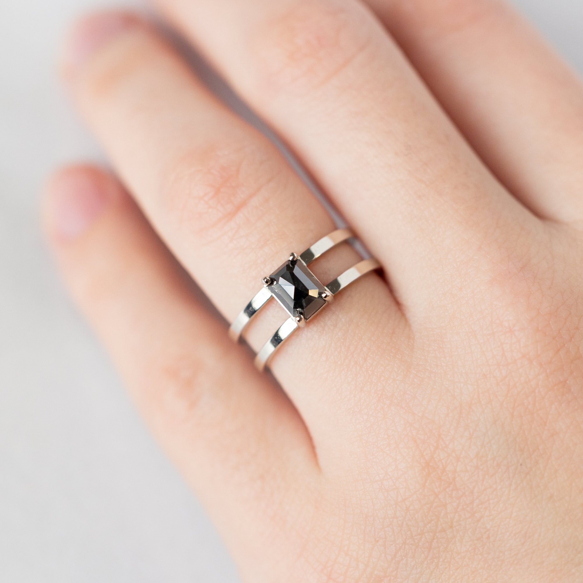 Alexis Russell Engagement Rings The Poppy Ring | 1.44ct Emerald Cut Black Diamond in 14K White Gold