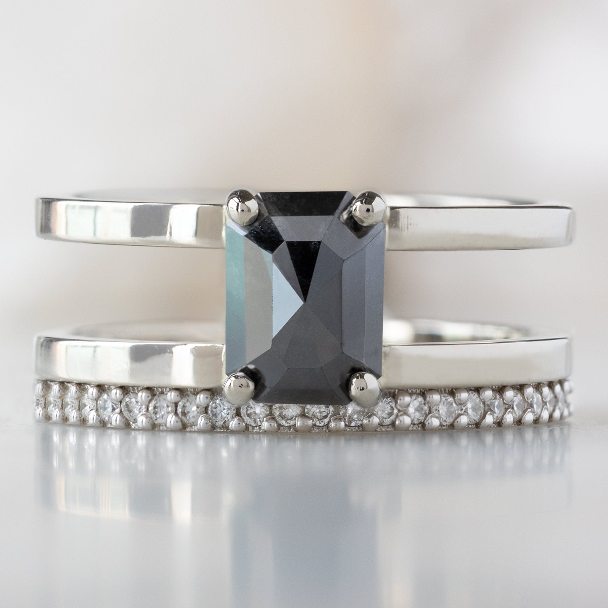 Alexis Russell Engagement Rings The Poppy Ring | 1.44ct Emerald Cut Black Diamond in 14K White Gold