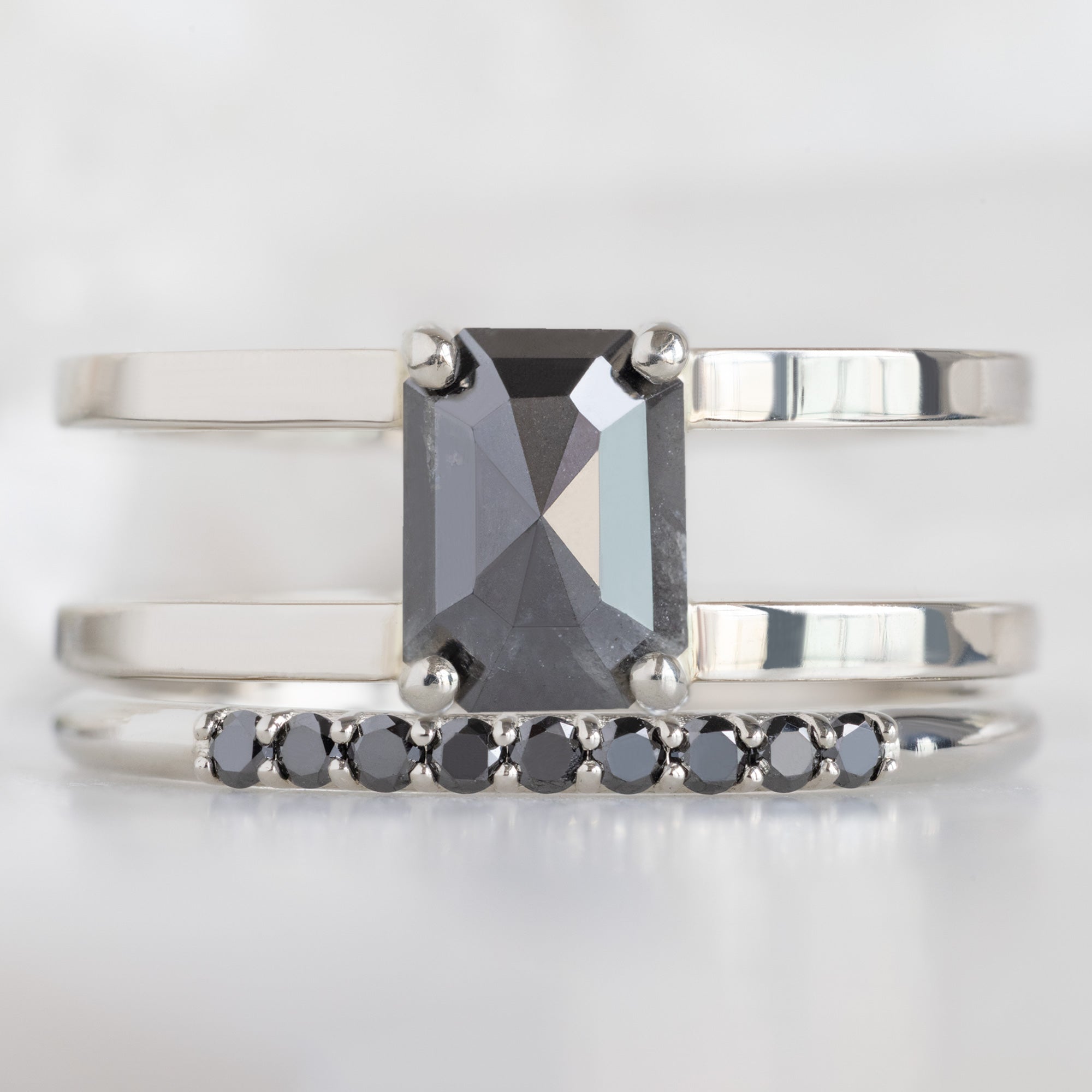 Alexis Russell Engagement Rings The Poppy Ring | 1.44ct Emerald Cut Black Diamond in 14K White Gold