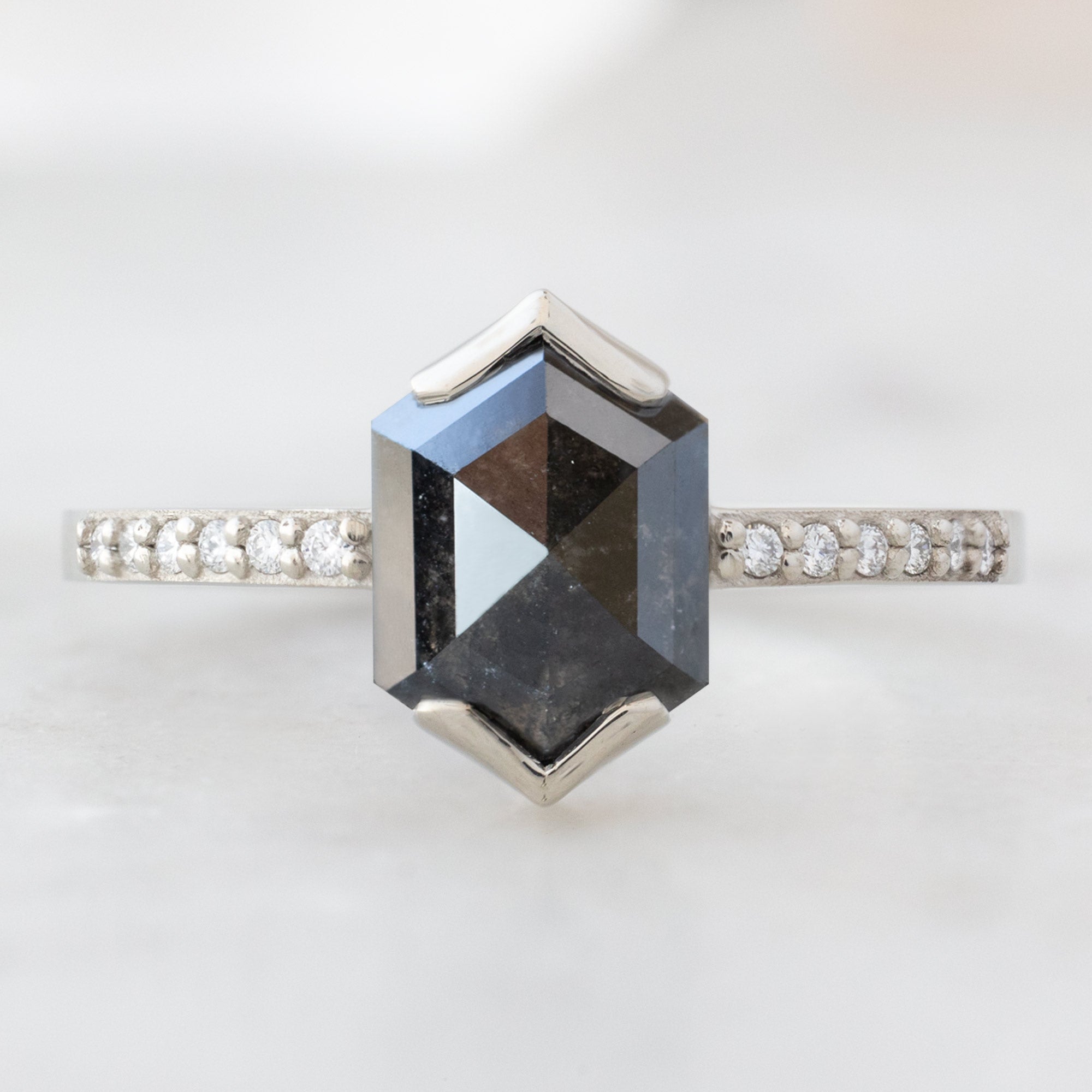 Alexis Russell Engagement Rings The Willow Ring | 1.68ct Hexagon Black Diamond in 14K White Gold