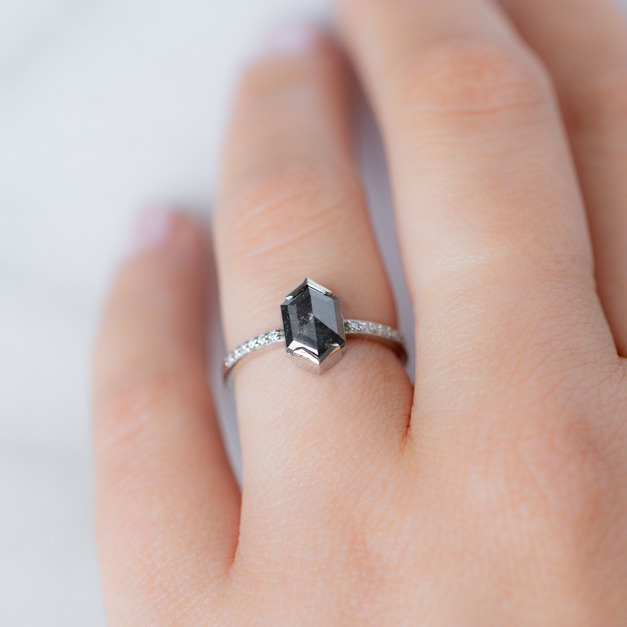 Alexis Russell Engagement Rings The Willow Ring | 1.68ct Hexagon Black Diamond in 14K White Gold