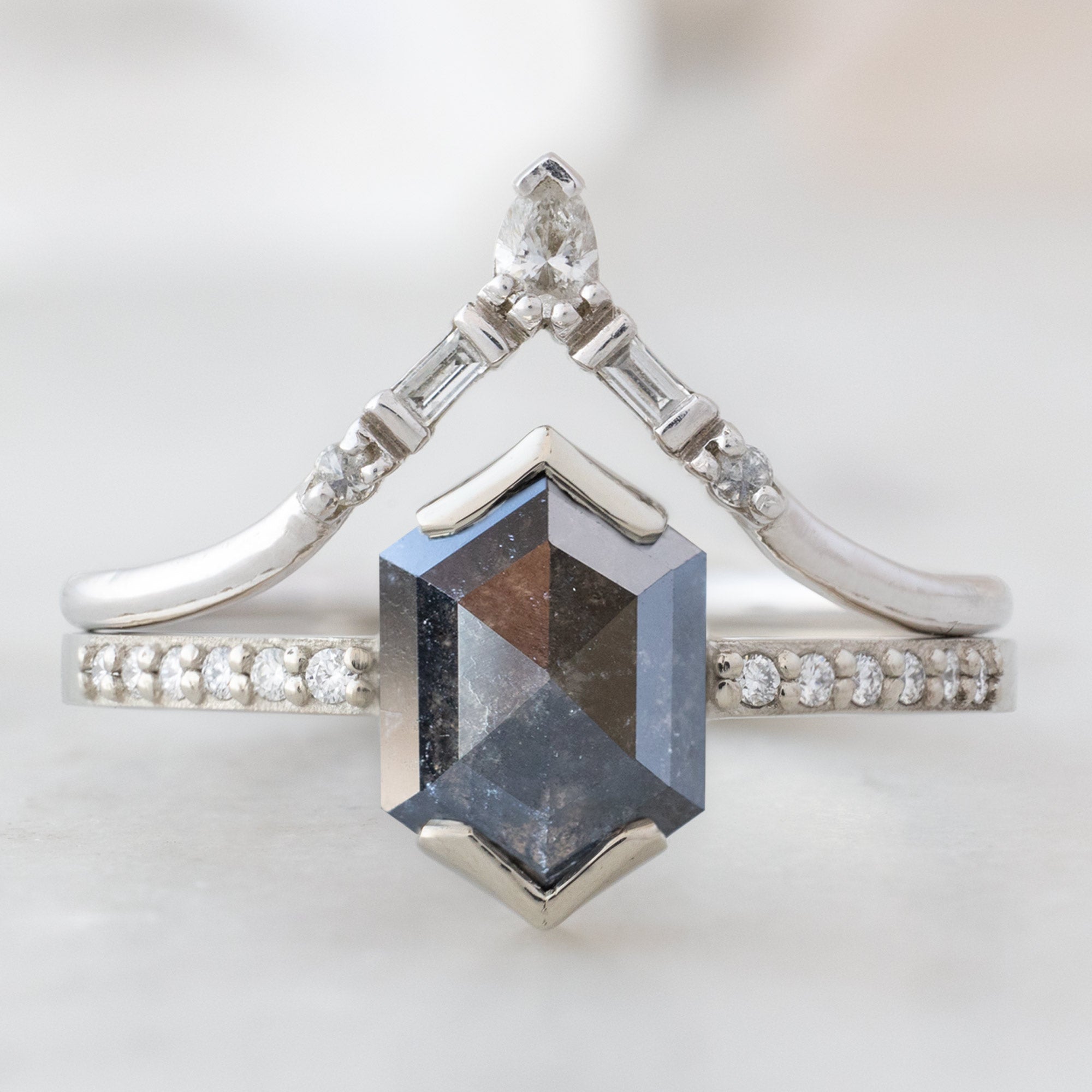 Alexis Russell Engagement Rings The Willow Ring | 1.68ct Hexagon Black Diamond in 14K White Gold