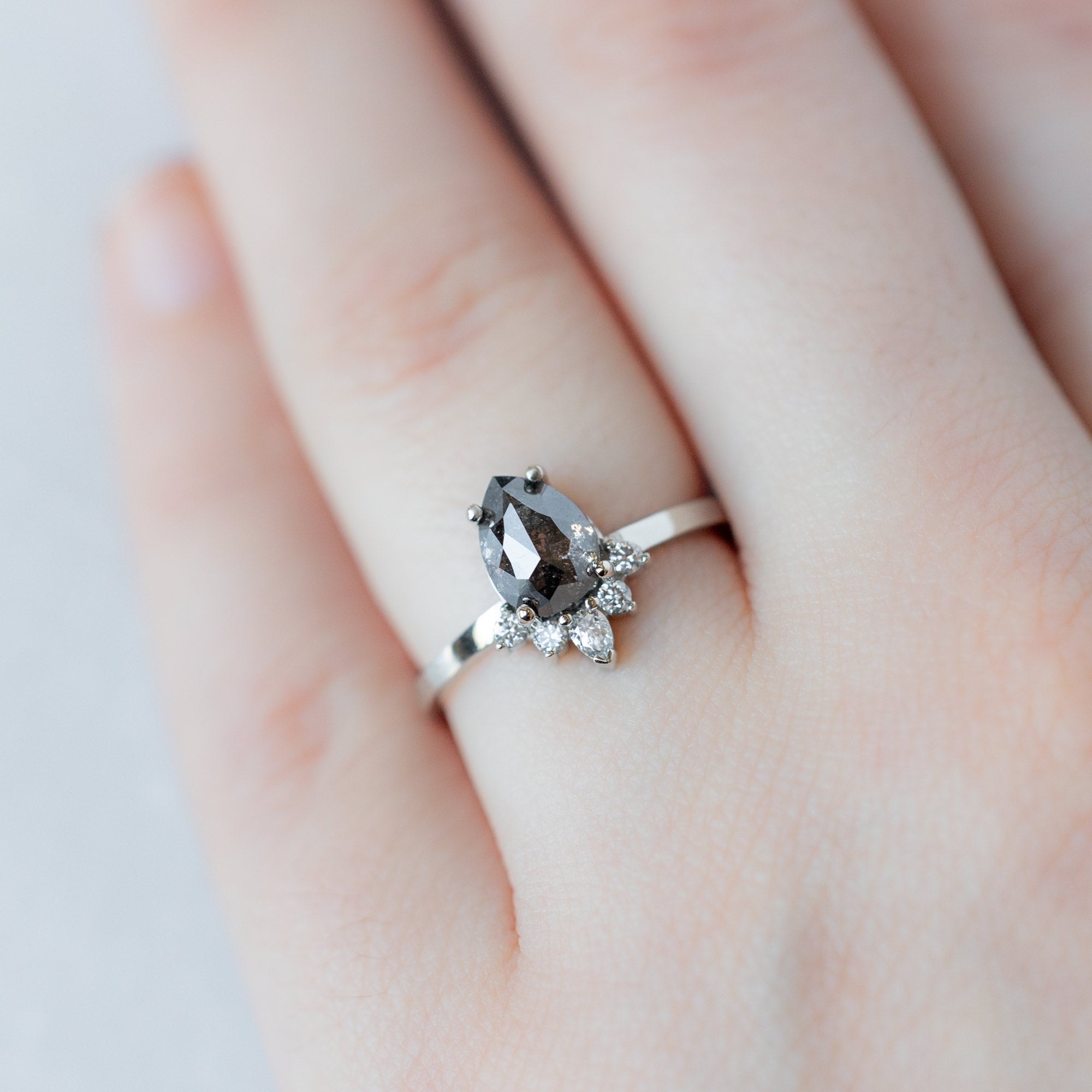 Alexis Russell Engagement Rings The Aster Ring | 1.55ct Pear Black Diamond in 14K White Gold