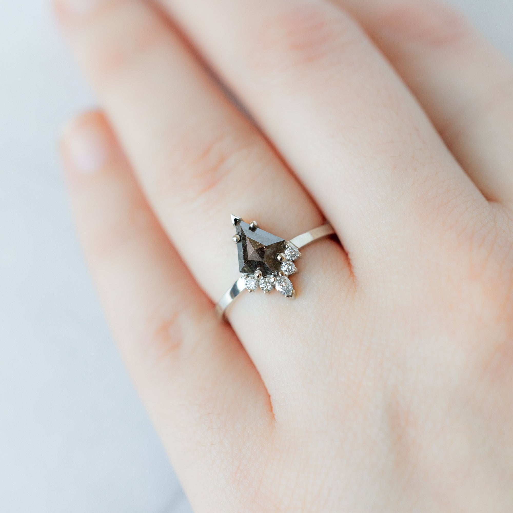 Alexis Russell Engagement Rings The Aster Ring | 0.94ct Kite Black Diamond in 14K White Gold