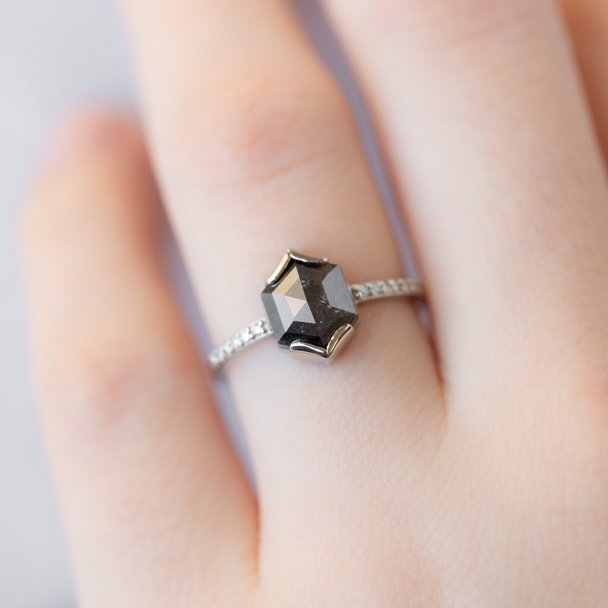 Alexis Russell Engagement Rings The Willow Ring | 1.30ct Hexagon Salt and Pepper Diamond in 14K White Gold
