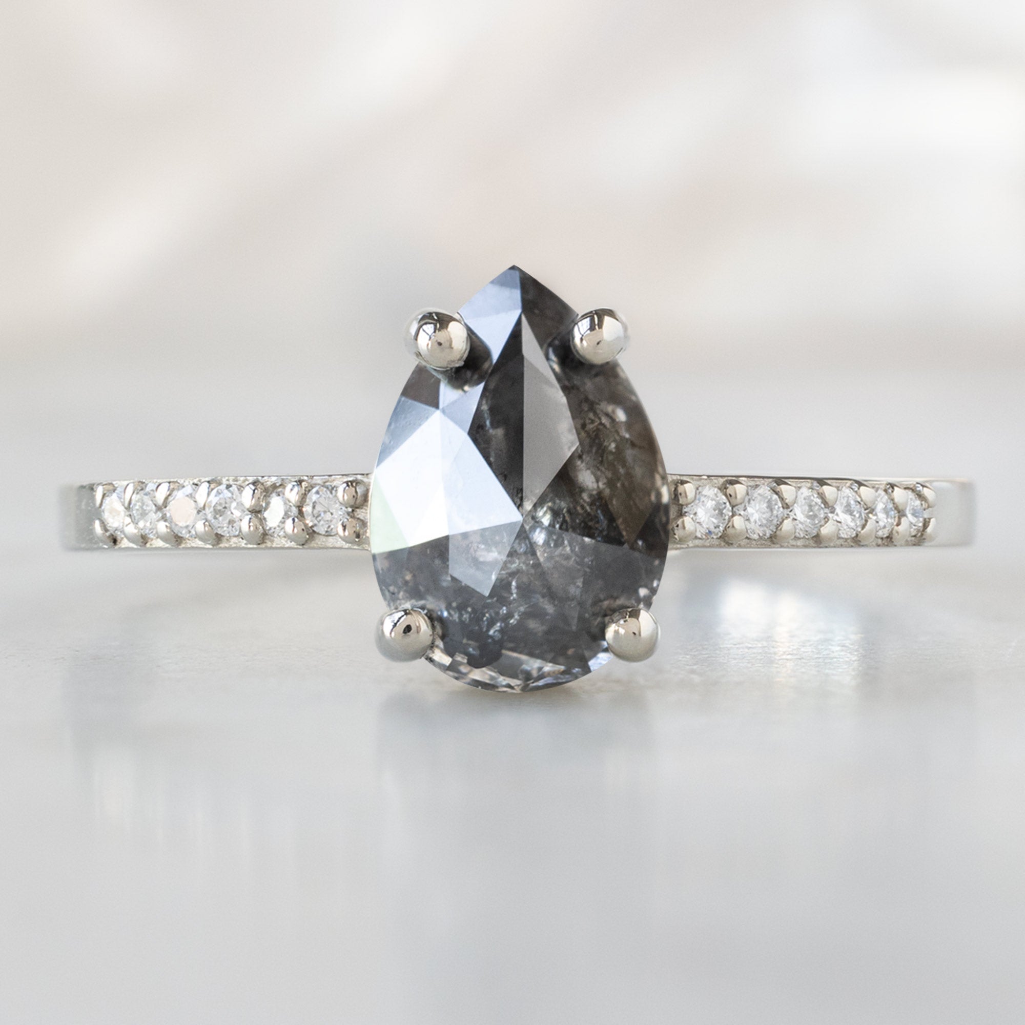Alexis Russell Engagement Rings The Willow Ring | 1.32ct Pear Black Diamond in 14K White Gold