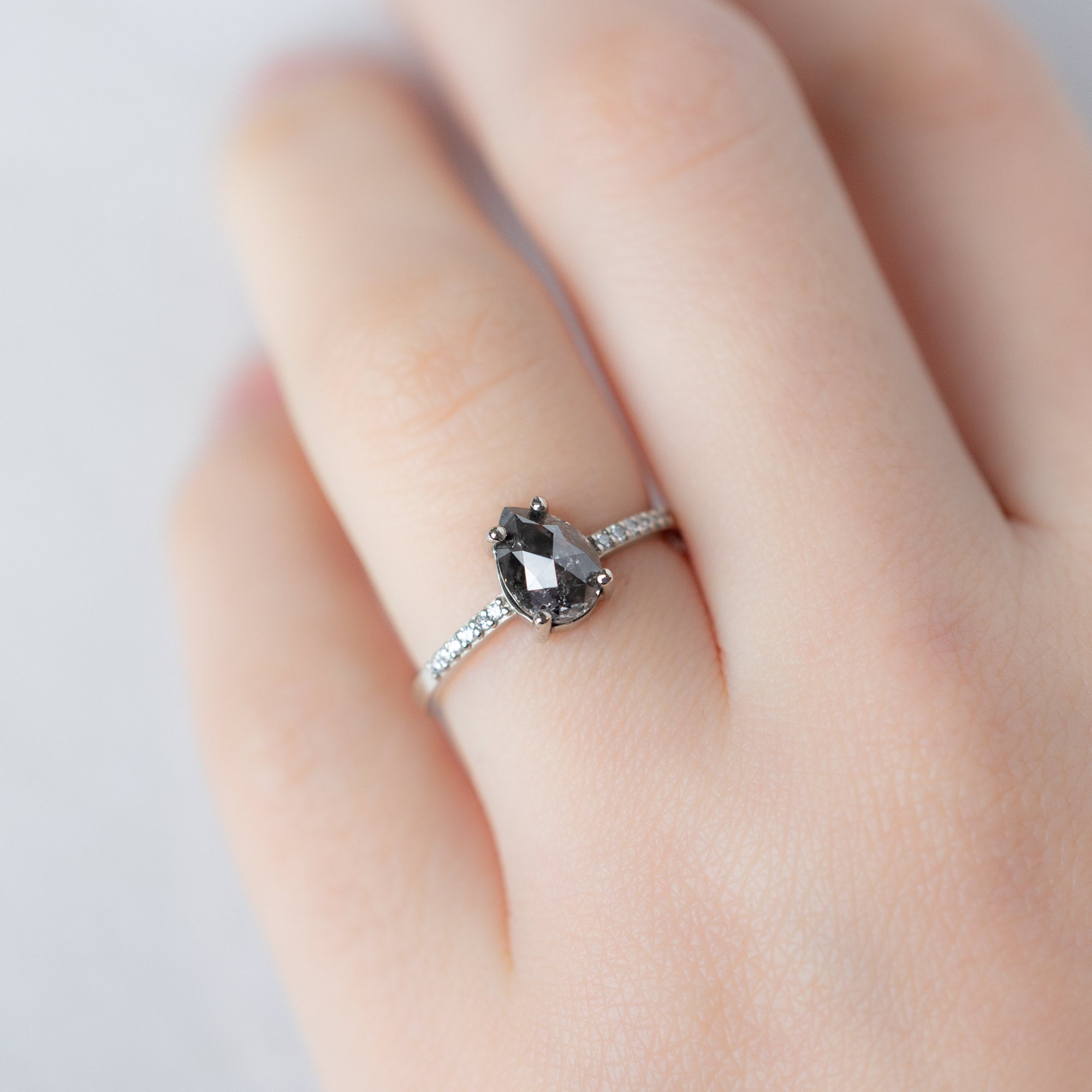 Alexis Russell Engagement Rings The Willow Ring | 1.32ct Pear Black Diamond in 14K White Gold
