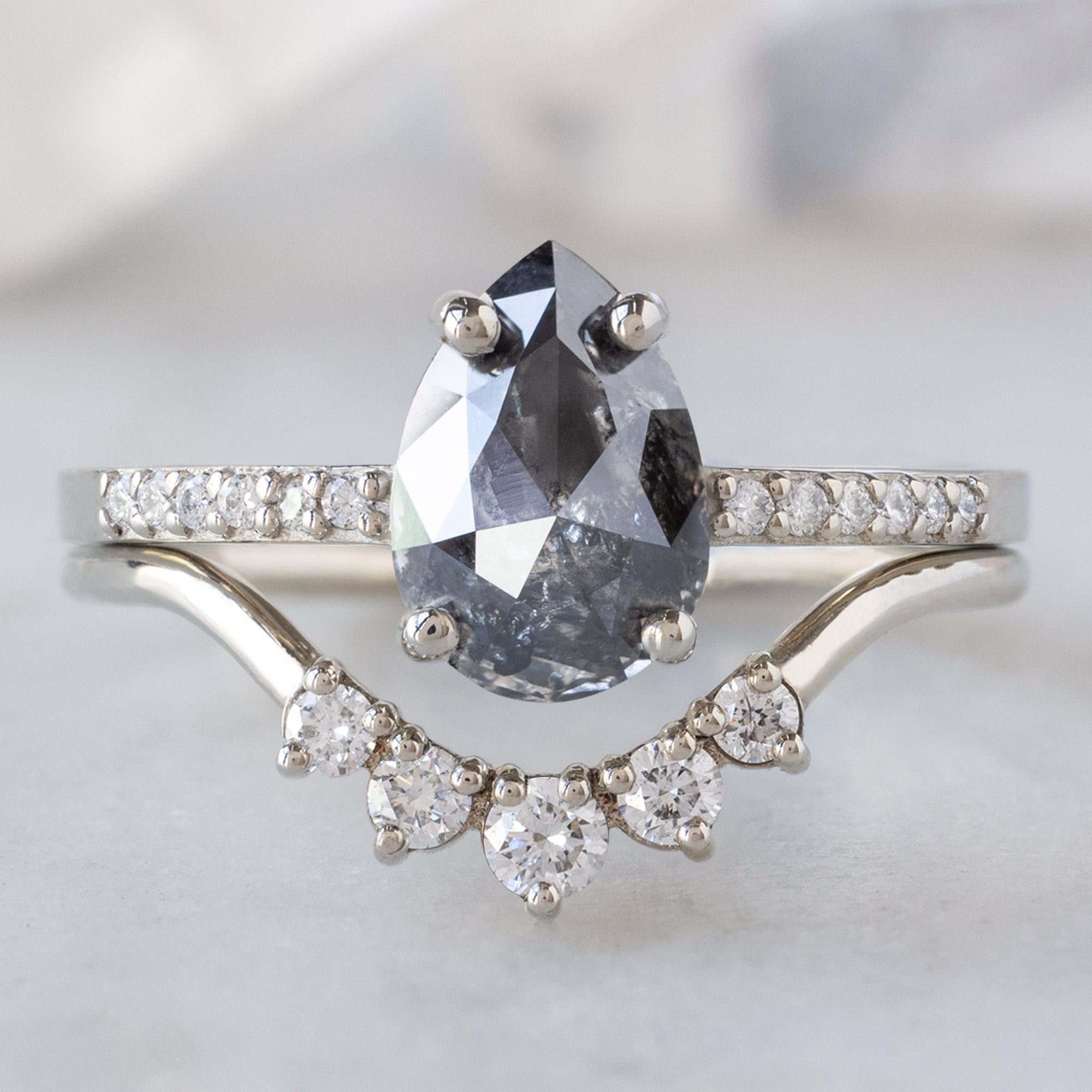 Alexis Russell Engagement Rings The Willow Ring | 1.32ct Pear Black Diamond in 14K White Gold