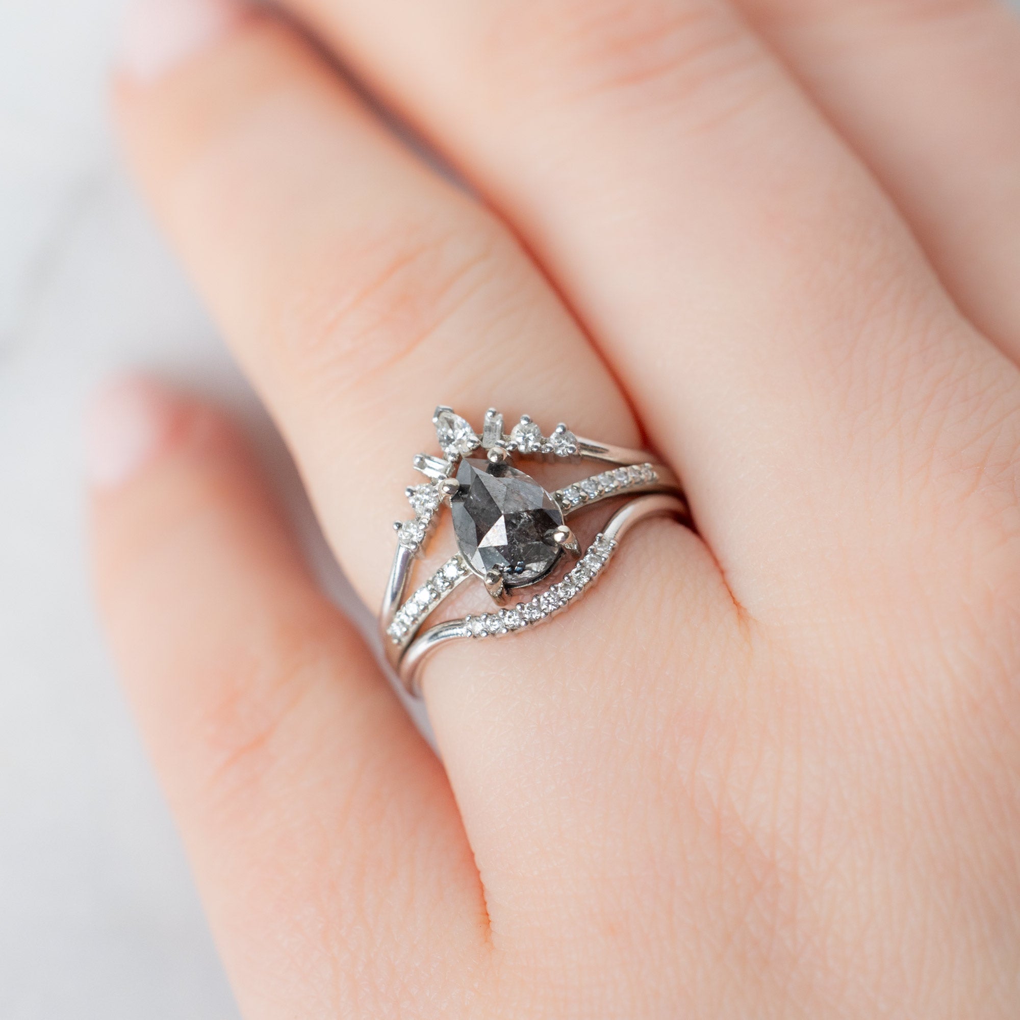 Alexis Russell Engagement Rings The Willow Ring | 1.32ct Pear Black Diamond in 14K White Gold
