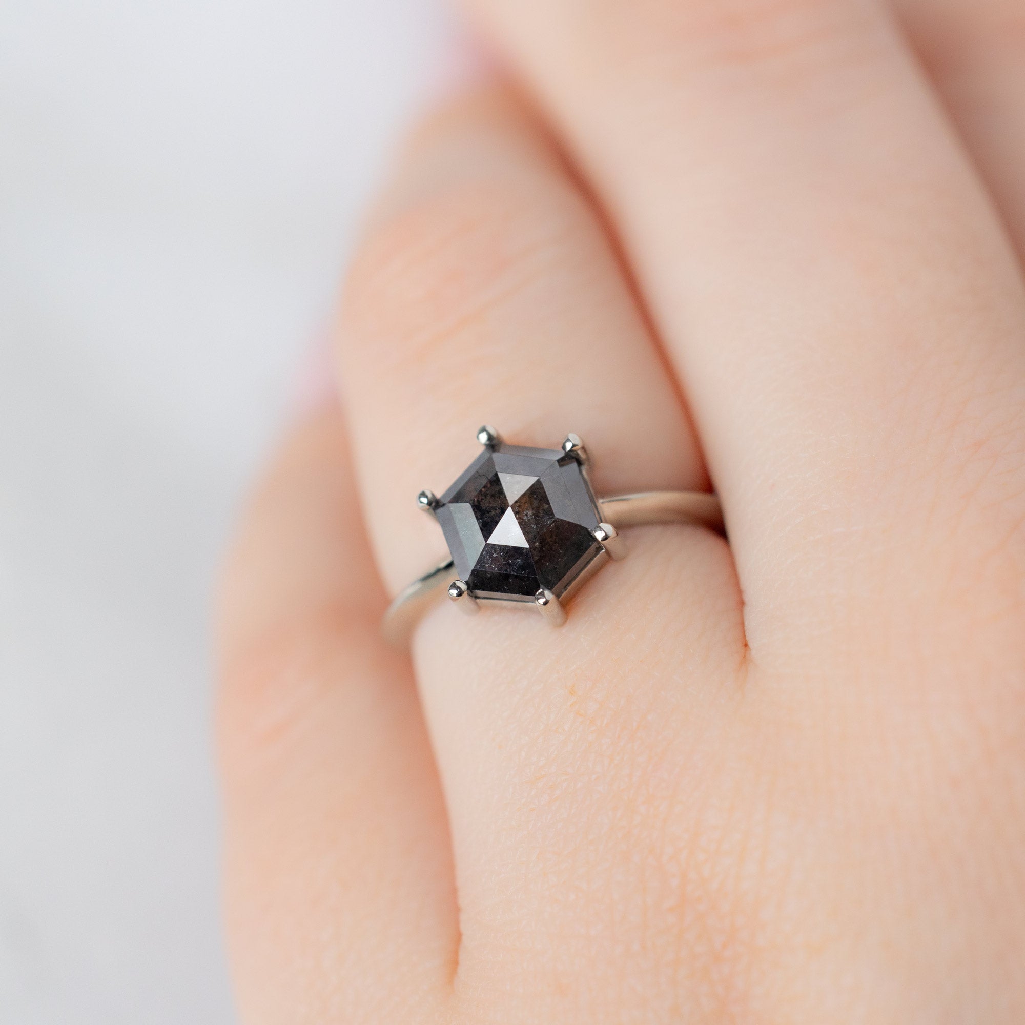 Alexis Russell  Engagement Rings The Bryn Ring | 2.33ct Black Hexagon Diamond in 14K White Gold