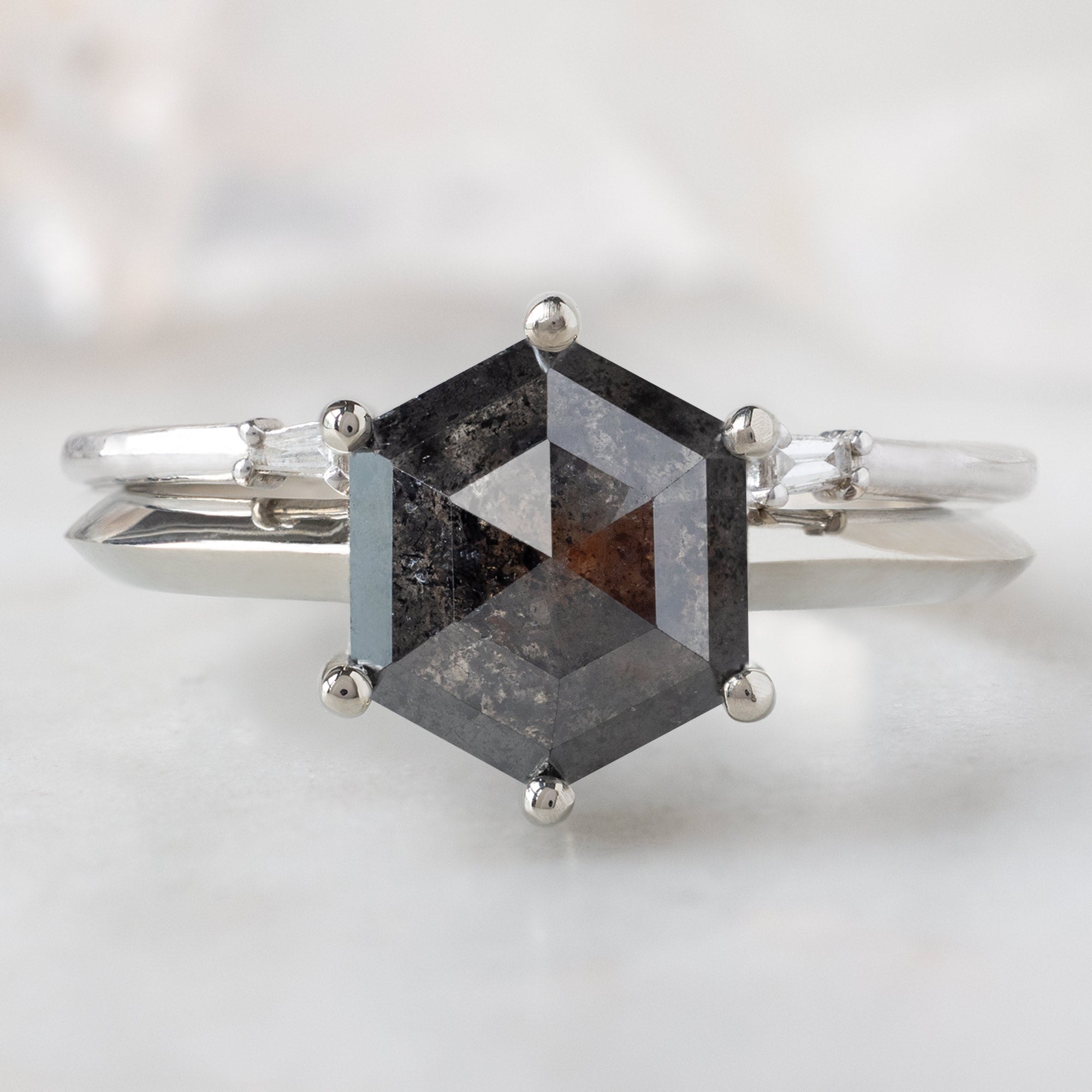 Alexis Russell  Engagement Rings The Bryn Ring | 2.33ct Black Hexagon Diamond in 14K White Gold