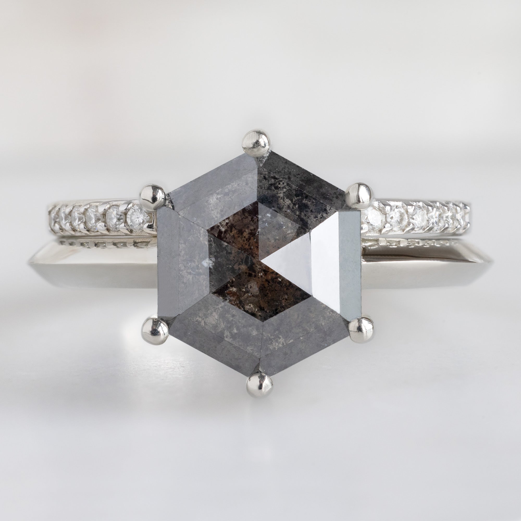 Alexis Russell  Engagement Rings The Bryn Ring | 2.33ct Black Hexagon Diamond in 14K White Gold