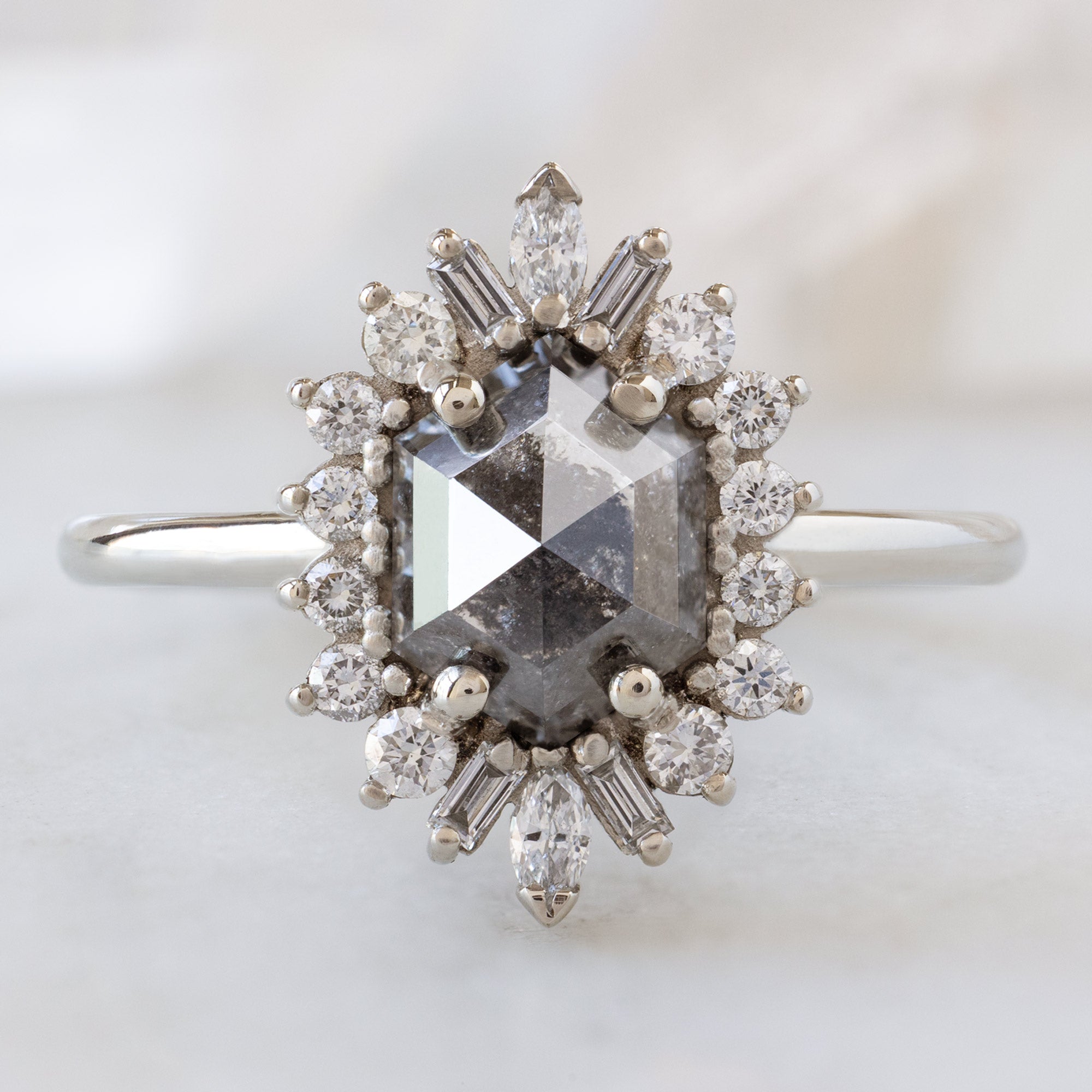 Alexis Russell  Engagement Rings The Camellia Ring | 1.20ct Hexagon Black Diamond in 14K White Gold