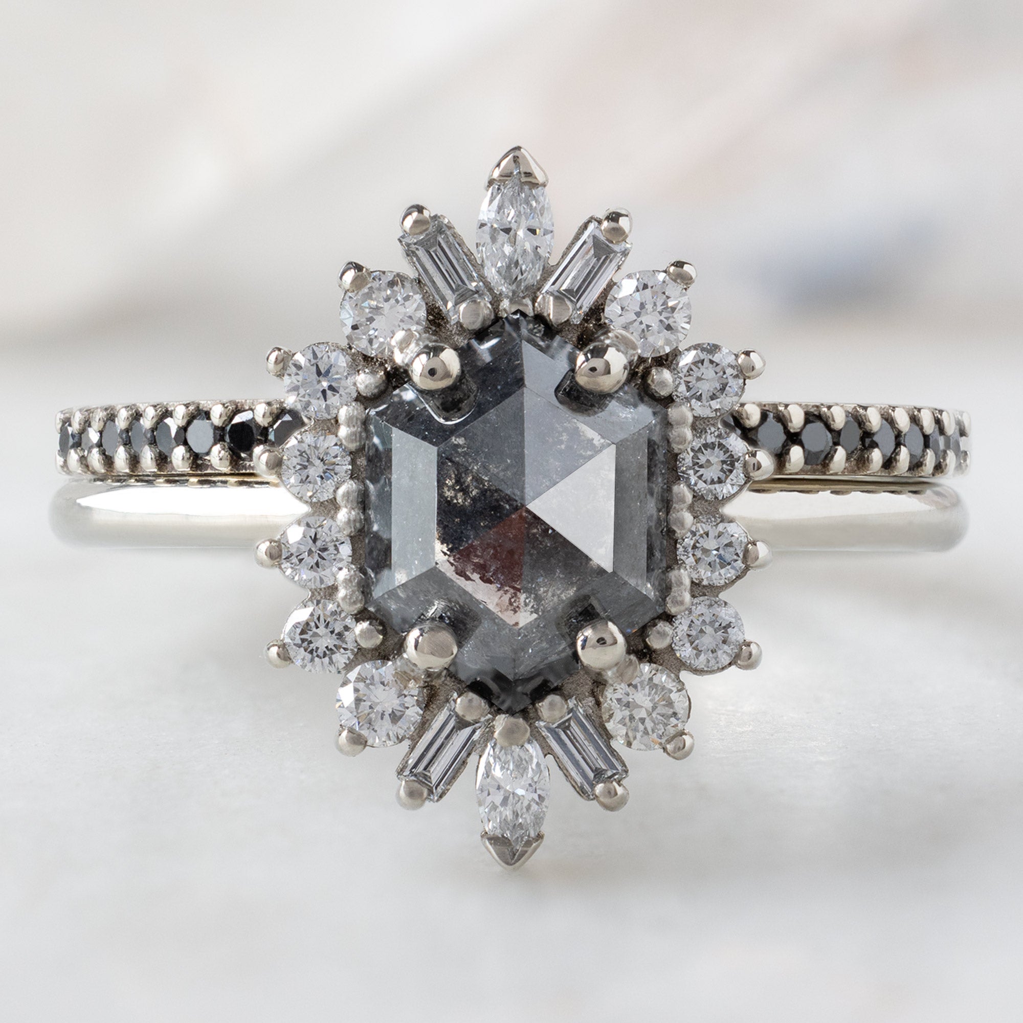 Alexis Russell  Engagement Rings The Camellia Ring | 1.20ct Hexagon Black Diamond in 14K White Gold