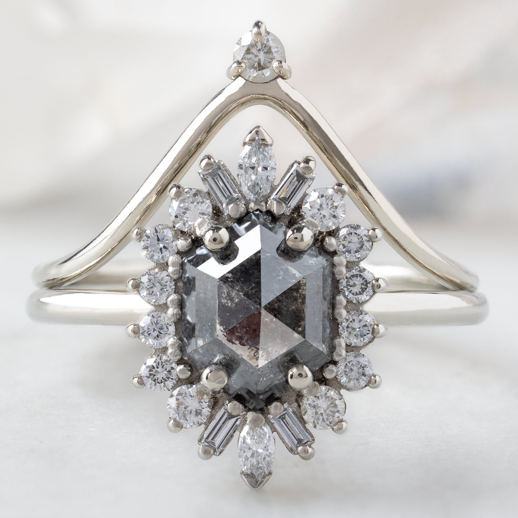 Alexis Russell  Engagement Rings The Camellia Ring | 1.20ct Hexagon Black Diamond in 14K White Gold