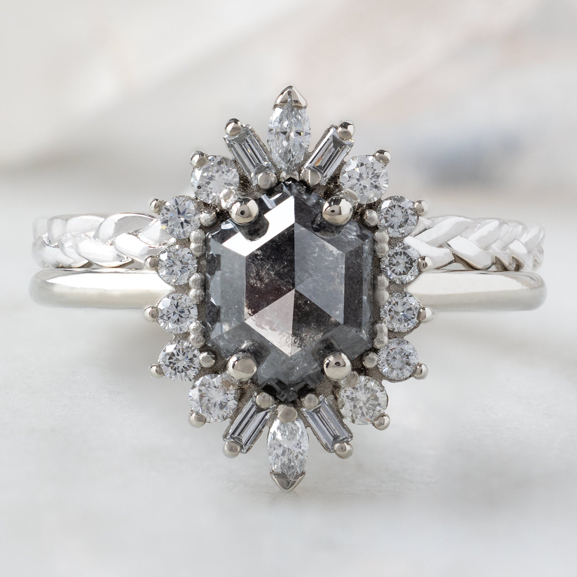 Alexis Russell  Engagement Rings The Camellia Ring | 1.20ct Hexagon Black Diamond in 14K White Gold