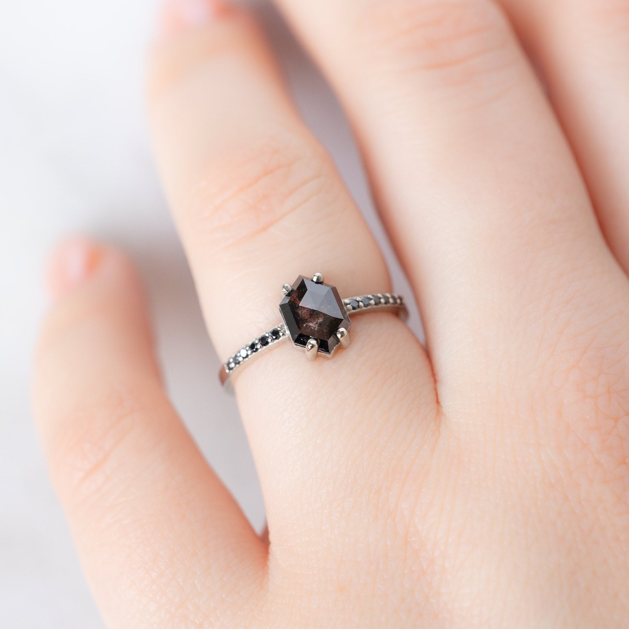 Alexis Russell  Engagement Rings The Willow Ring | 0.89ct Hexagon Salt and Pepper Diamond in 14K White Gold