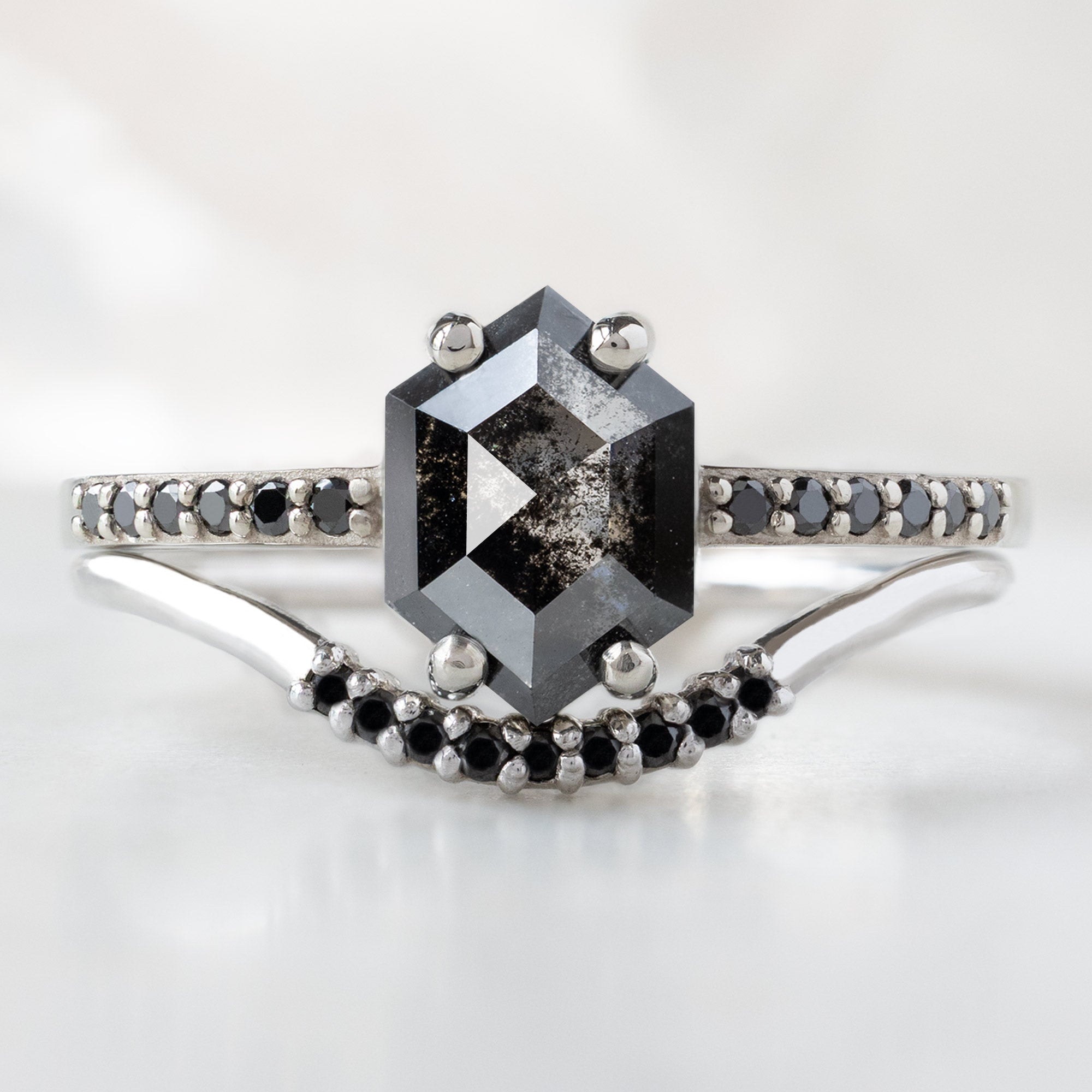 Alexis Russell  Engagement Rings The Willow Ring | 0.89ct Hexagon Salt and Pepper Diamond in 14K White Gold