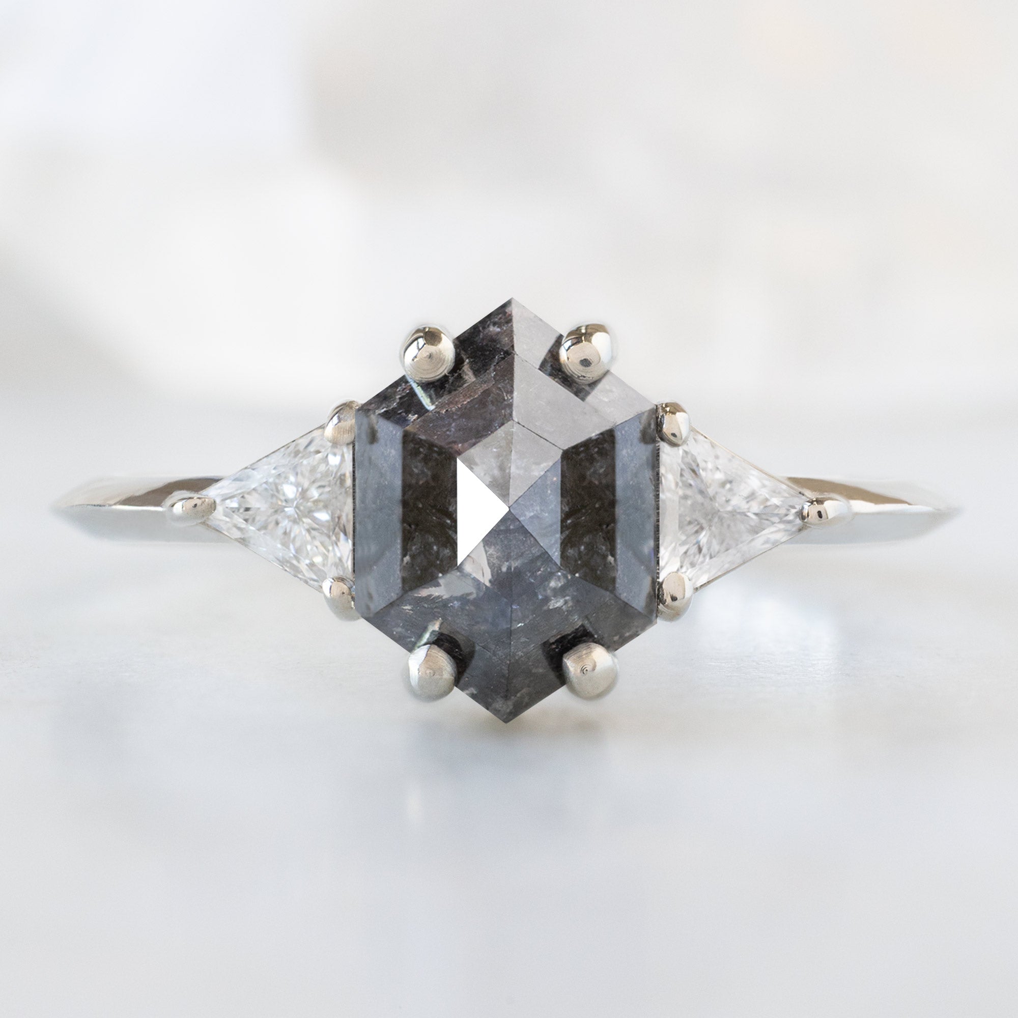 Alexis Russell  Engagement Rings The Jade Ring | 1.17ct Hexagon Salt and Pepper Diamond in 14K White Gold