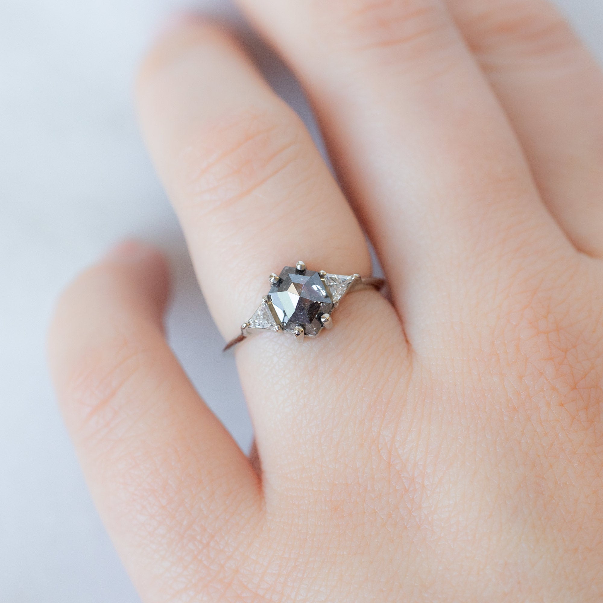 Alexis Russell  Engagement Rings The Jade Ring | 1.17ct Hexagon Salt and Pepper Diamond in 14K White Gold