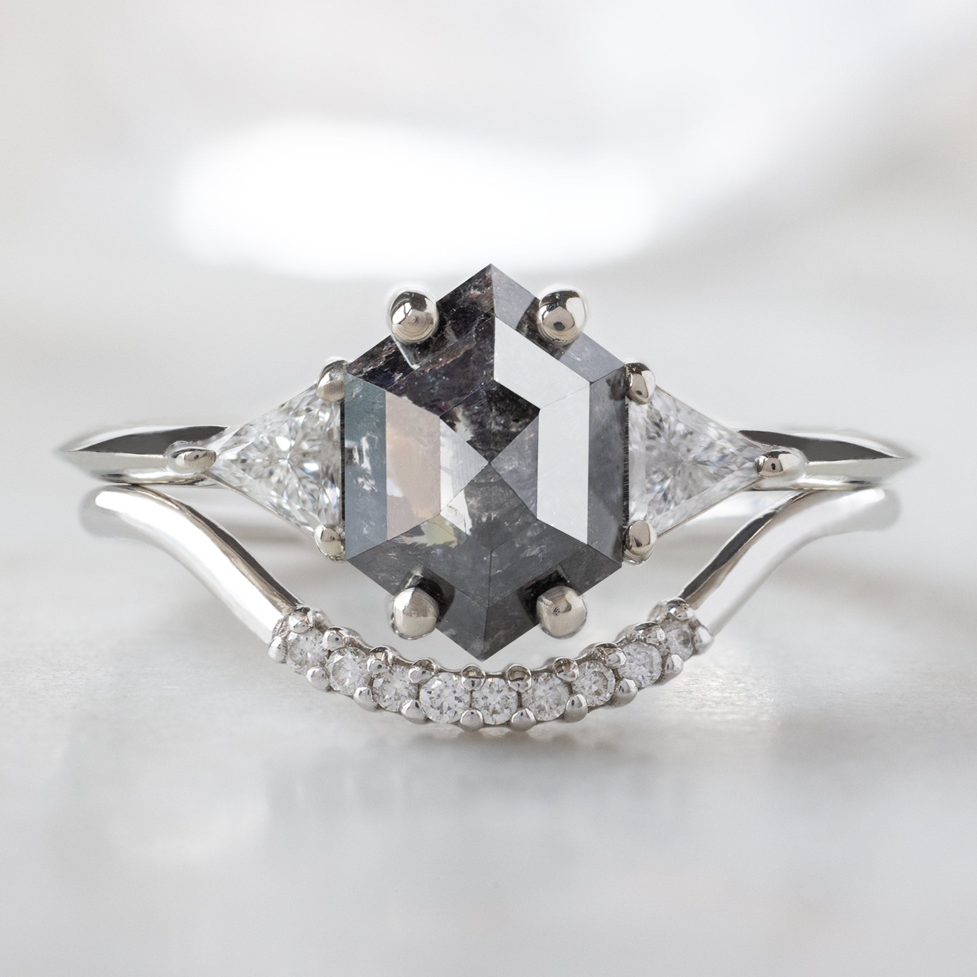Alexis Russell  Engagement Rings The Jade Ring | 1.17ct Hexagon Salt and Pepper Diamond in 14K White Gold