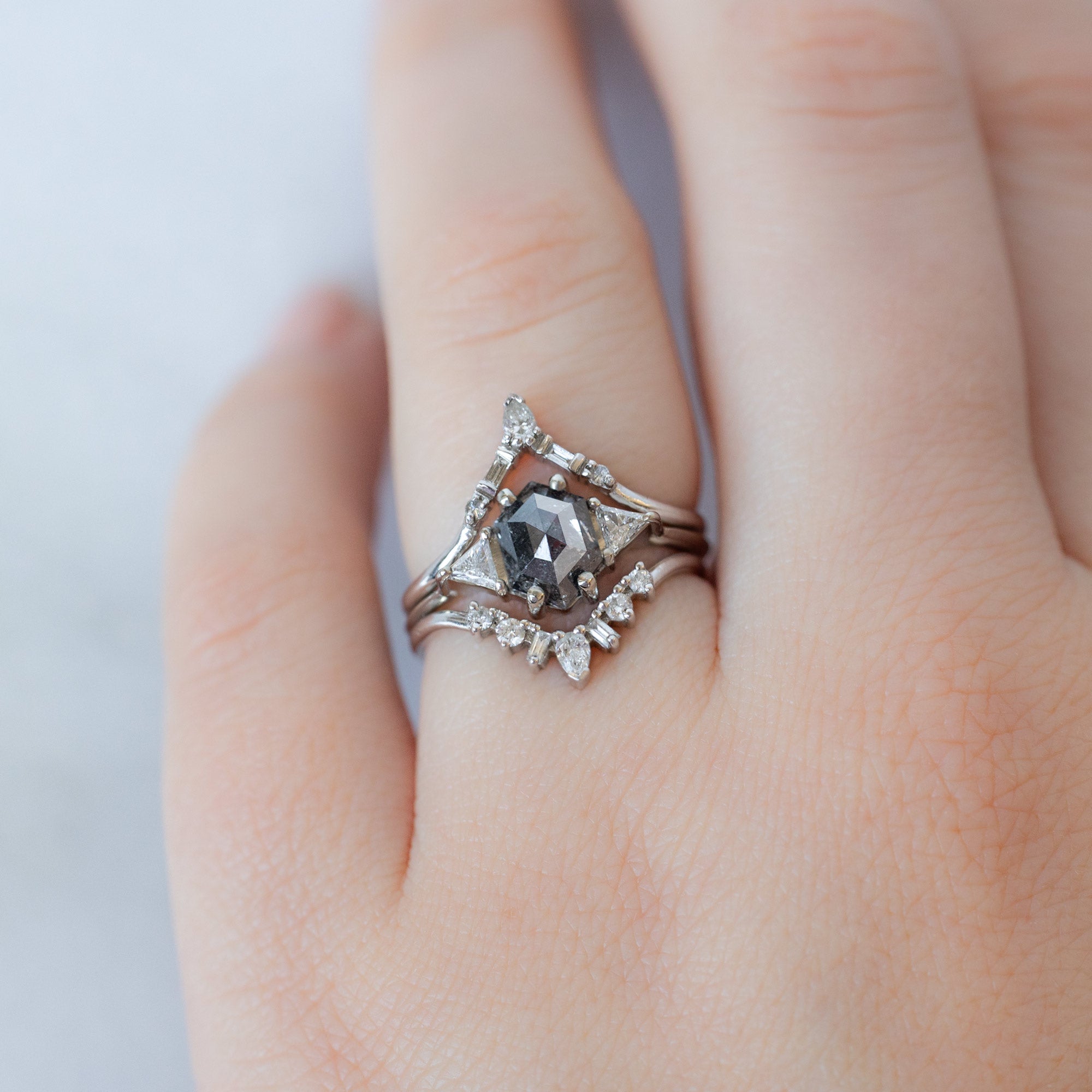 Alexis Russell  Engagement Rings The Jade Ring | 1.17ct Hexagon Salt and Pepper Diamond in 14K White Gold