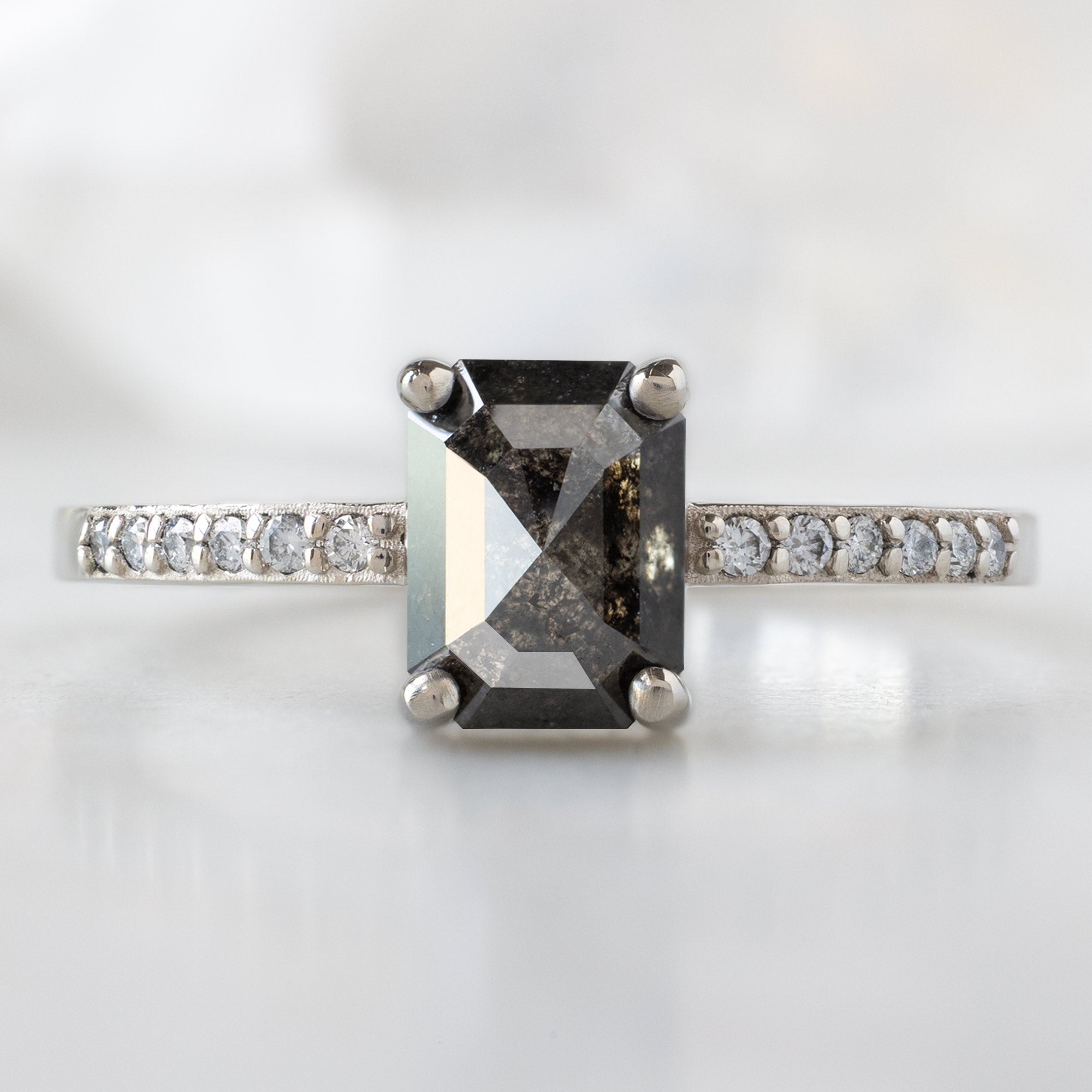 Alexis Russell  Engagement Rings The Willow Ring | 1.05ct Emerald Cut Black Diamond in 14K White Gold