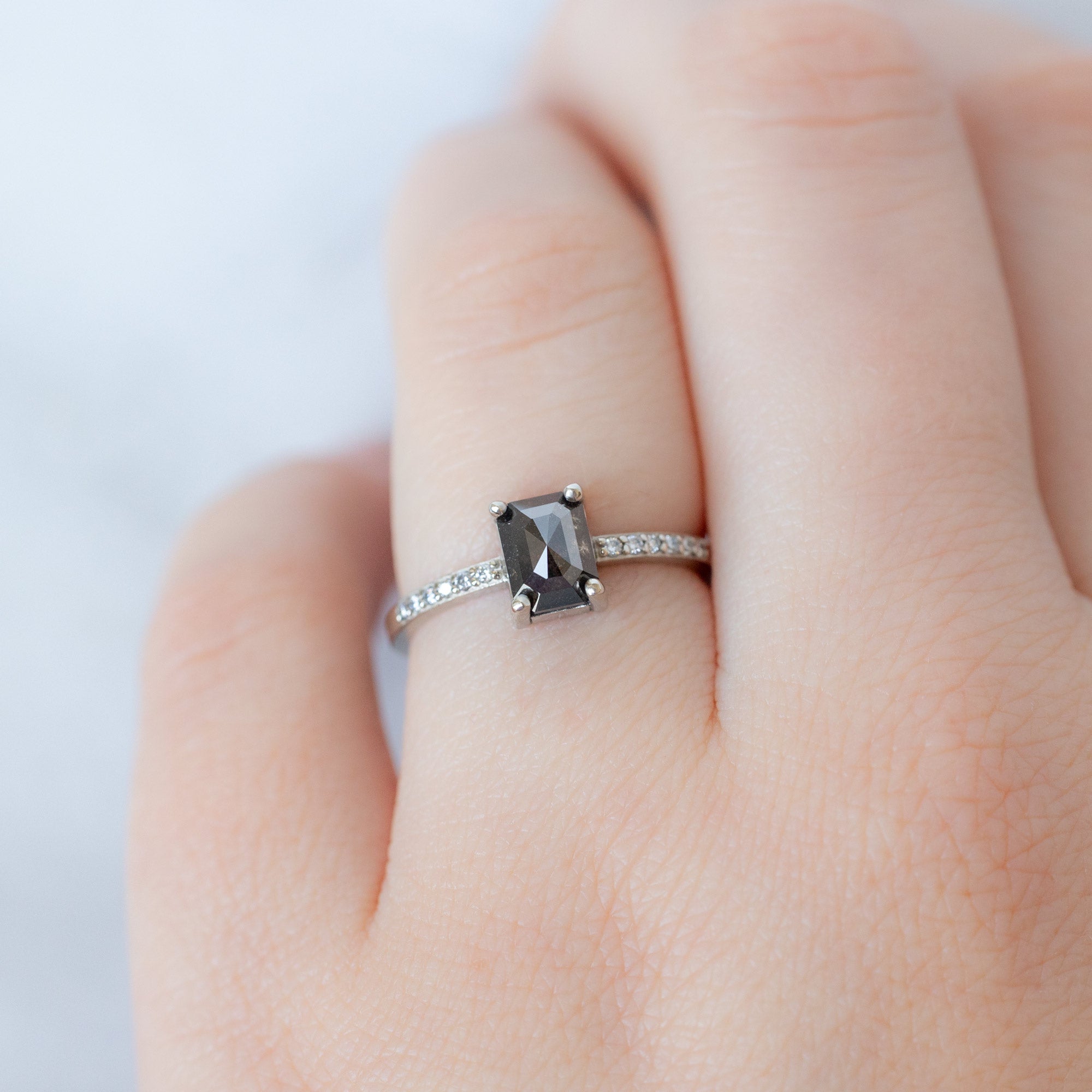Alexis Russell  Engagement Rings The Willow Ring | 1.05ct Emerald Cut Black Diamond in 14K White Gold