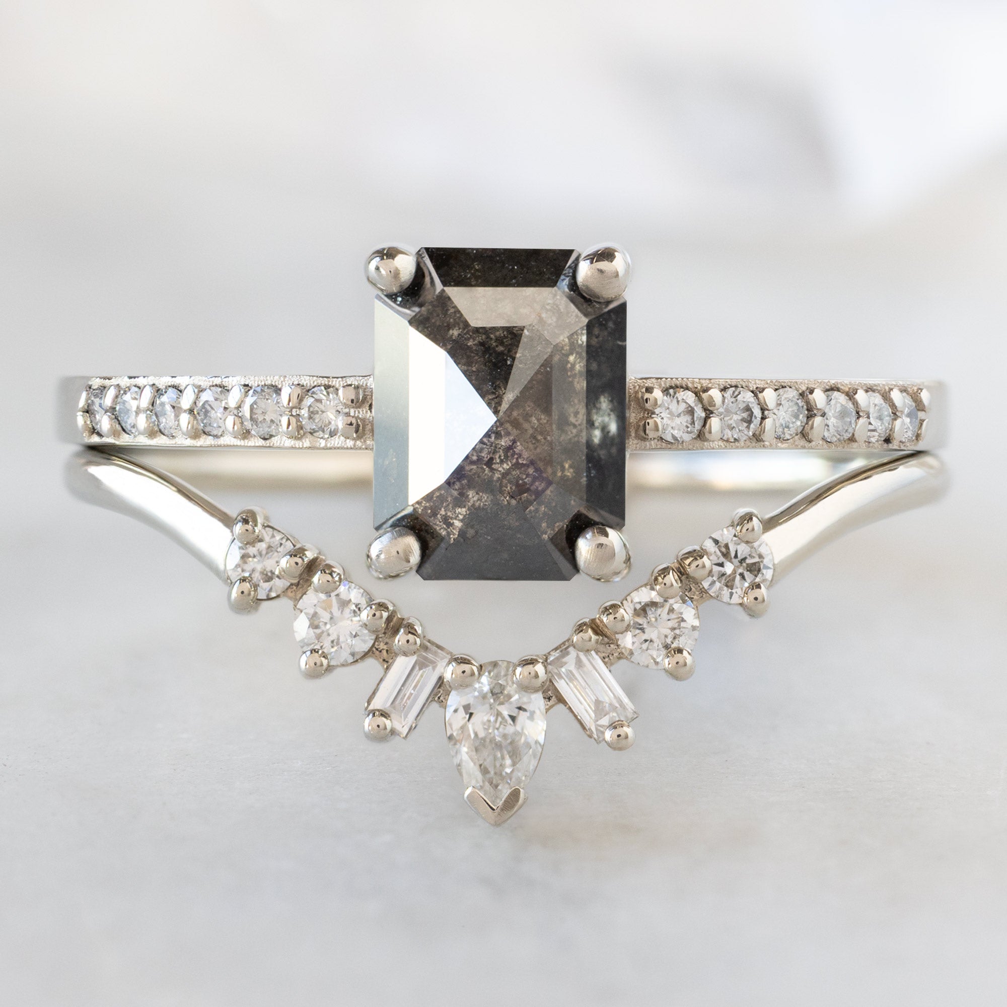 Alexis Russell  Engagement Rings The Willow Ring | 1.05ct Emerald Cut Black Diamond in 14K White Gold