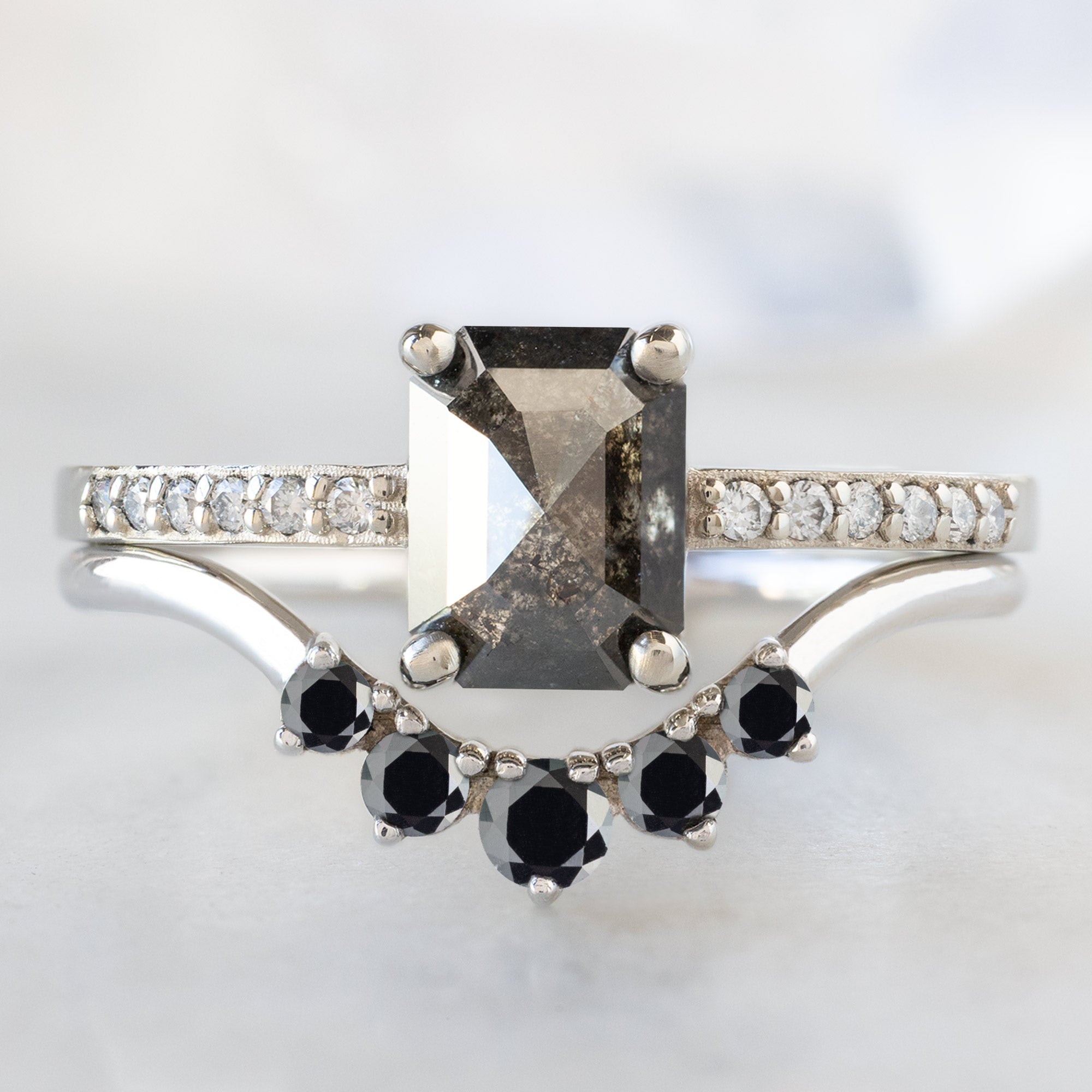 Alexis Russell  Engagement Rings The Willow Ring | 1.05ct Emerald Cut Black Diamond in 14K White Gold