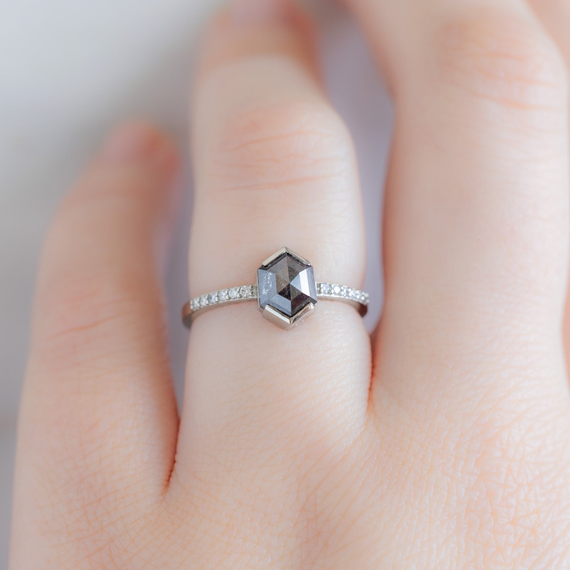 Alexis Russell  Engagement Rings The Willow Ring | 1.05ct Hexagon Black Diamond in 14K White Gold