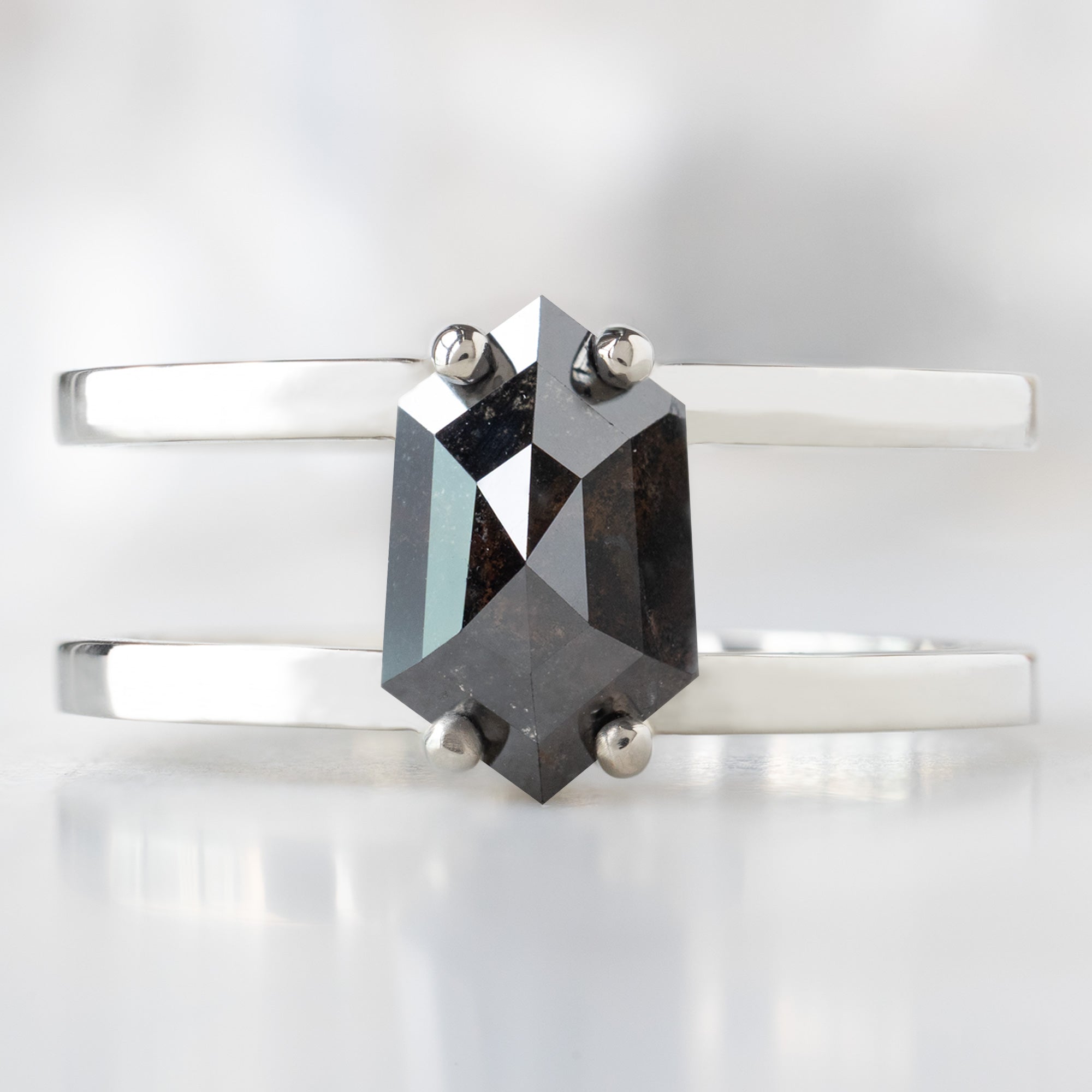 Alexis Russell  Engagement Rings The Poppy Ring | 1.56ct Hexagon Black Diamond in 14K White Gold