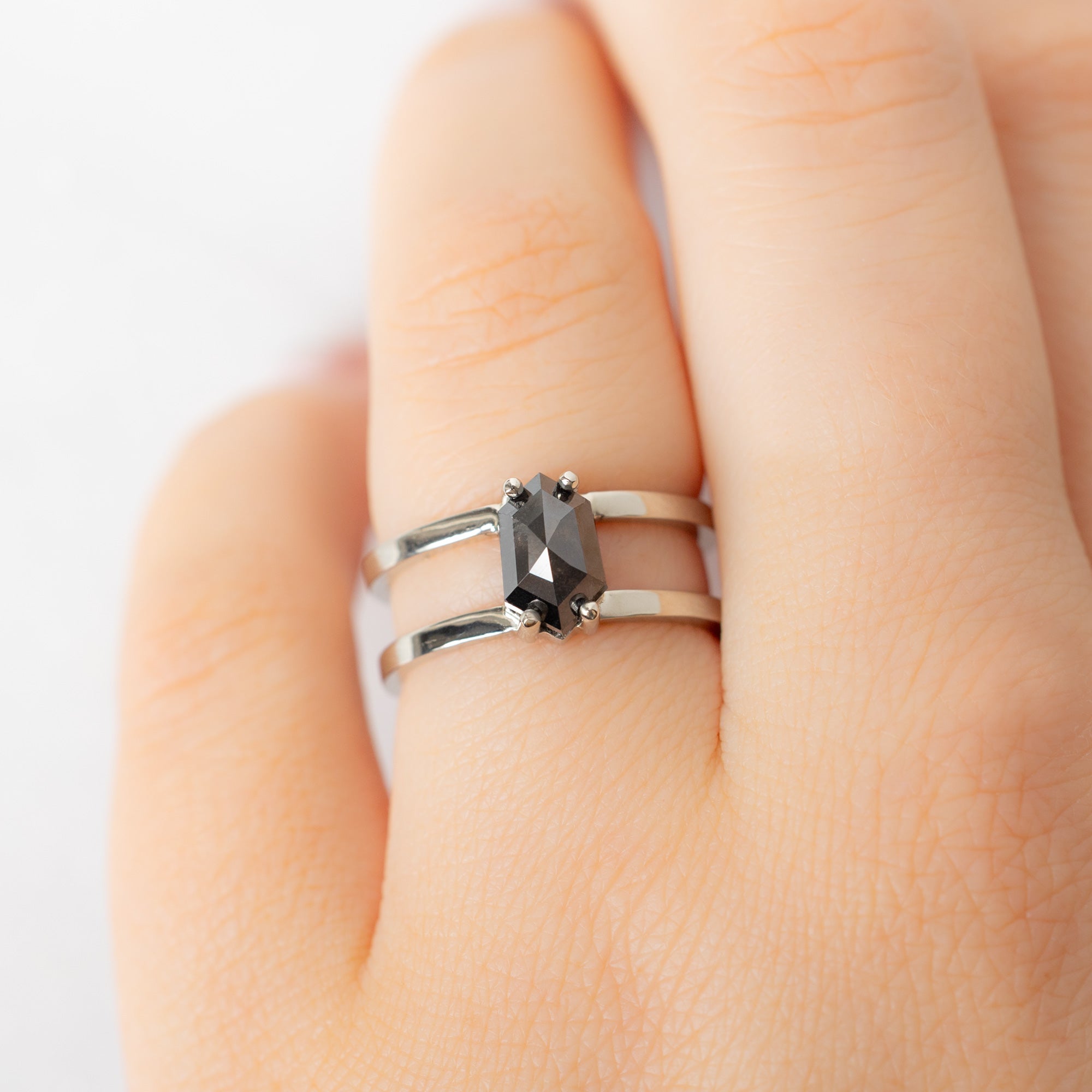 Alexis Russell  Engagement Rings The Poppy Ring | 1.56ct Hexagon Black Diamond in 14K White Gold