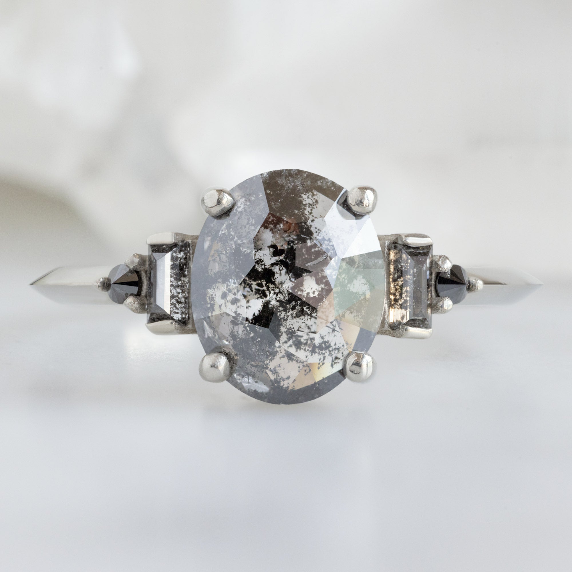 Alexis Russell  Engagement Rings The Primrose Ring | 1.32ct Oval Salt and Pepper Diamond in 14K White Gold